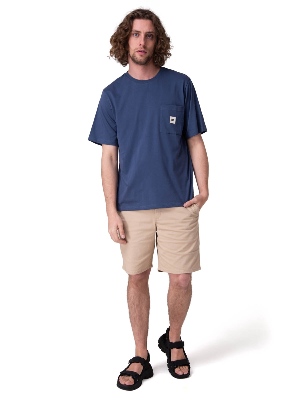 Polera Manga Corta Hombre Solid Pocket Label Azul