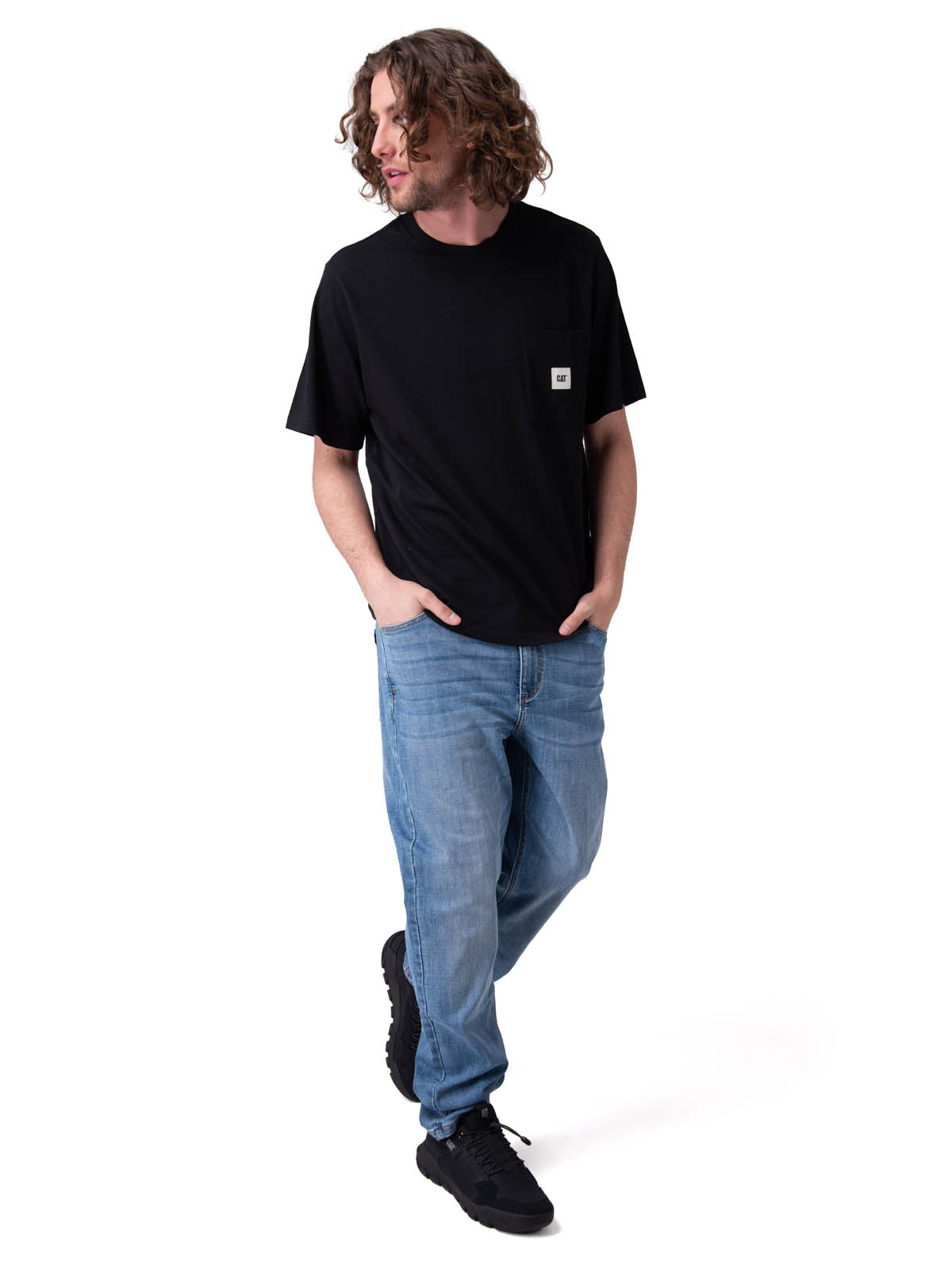 Polera Manga Corta Hombre Solid Pocket Label Negro