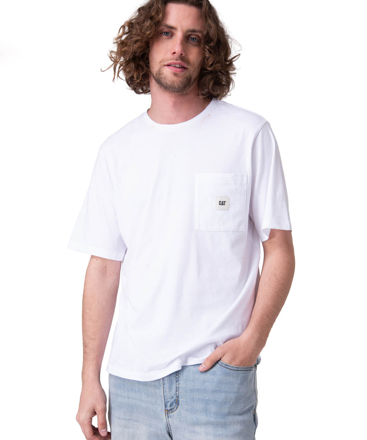 Polera Manga Corta Hombre Solid Pocket Label Blanco