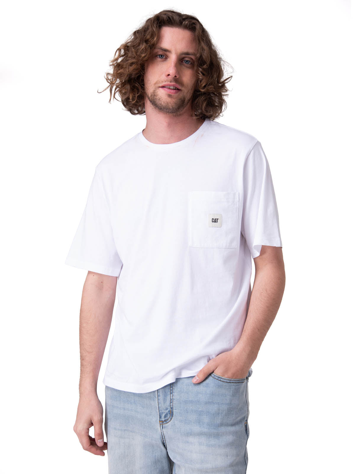 Polera Manga Corta Hombre Solid Pocket Label Blanco