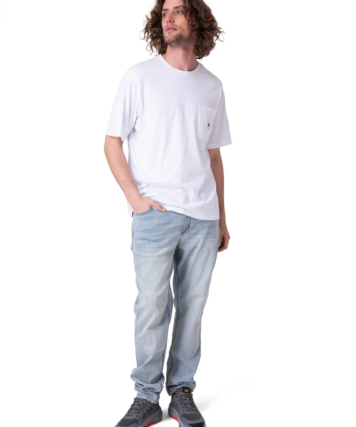 Polera Manga Corta Hombre Solid Pocket Label Blanco