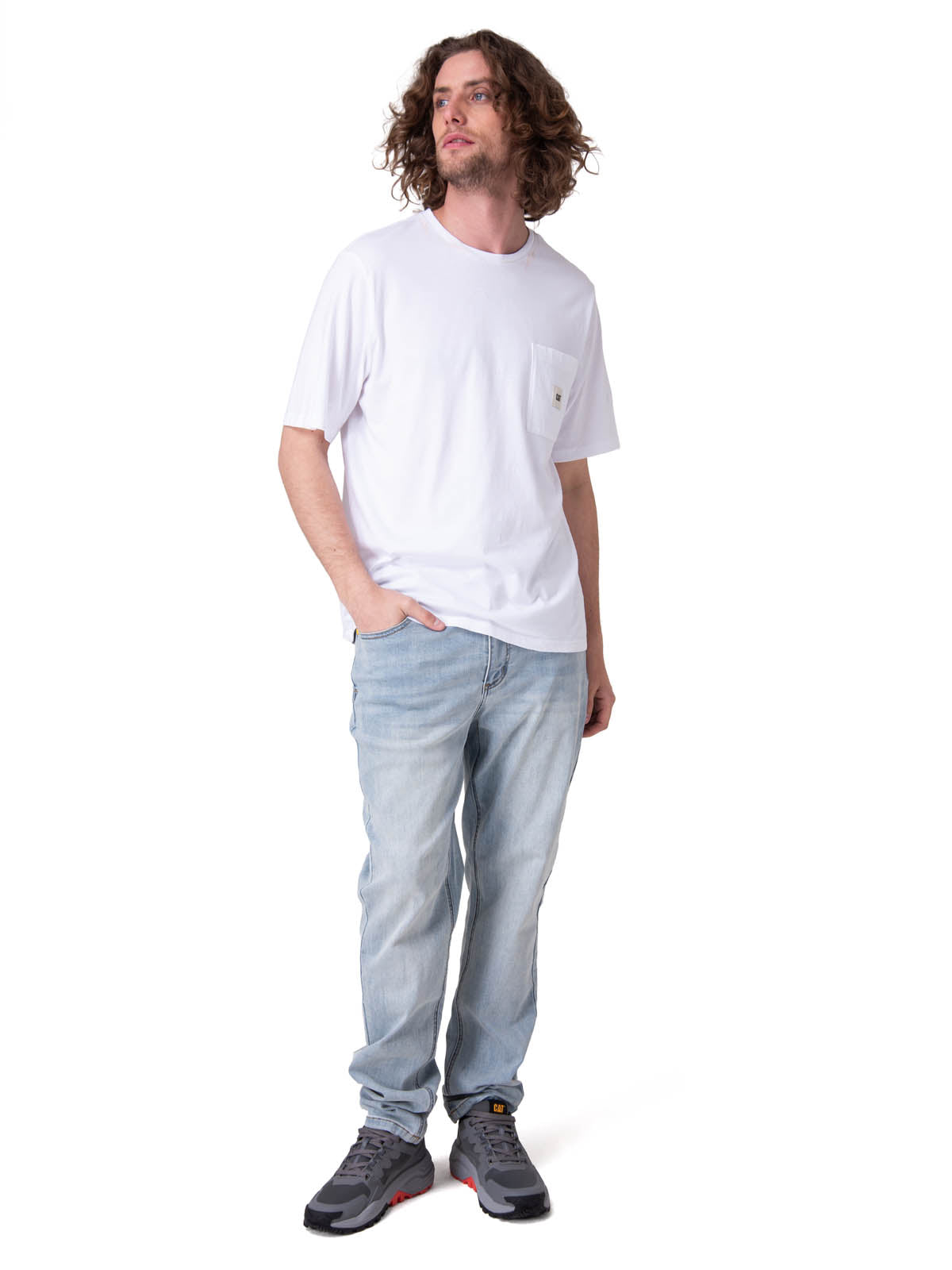 Polera Manga Corta Hombre Solid Pocket Label Blanco
