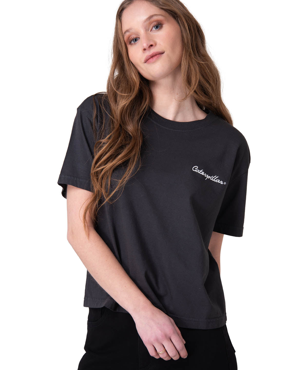 Polera Manga Corta Mujer Boxy Heavyweight Emb Negro