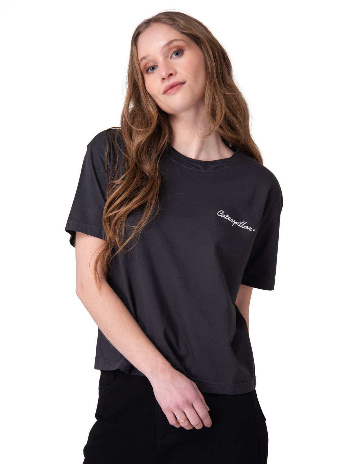 Polera Manga Corta Mujer Boxy Heavyweight Emb Negro