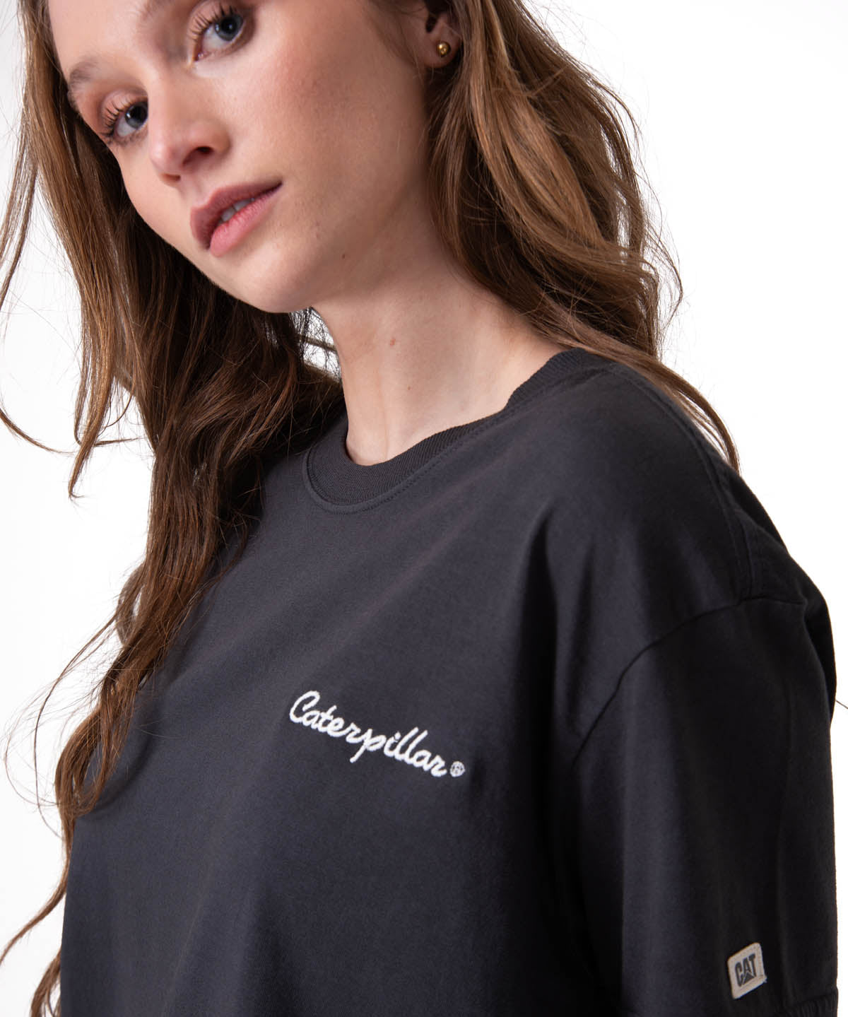 Polera Manga Corta Mujer Boxy Heavyweight Emb Negro