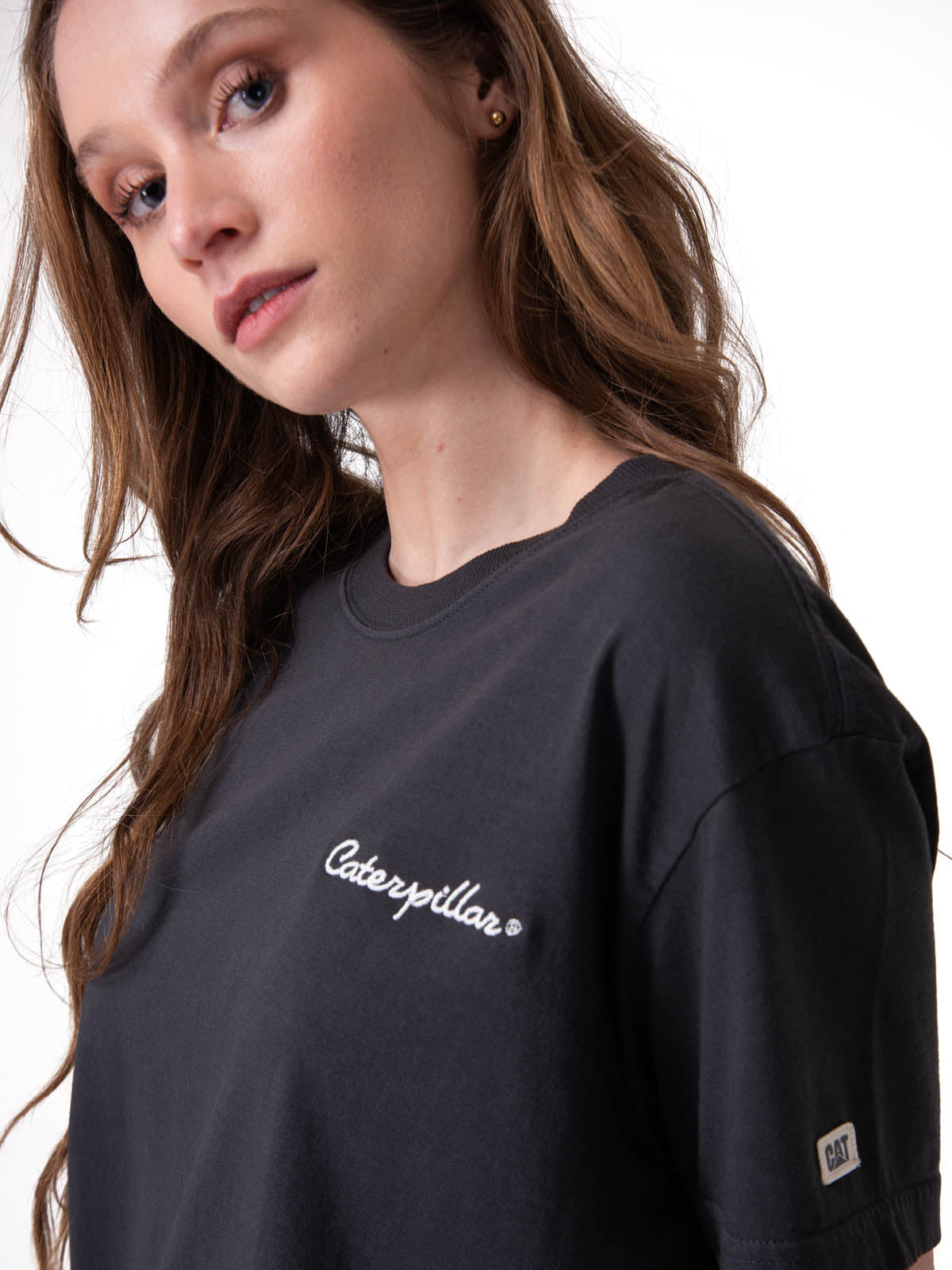 Polera Manga Corta Mujer Boxy Heavyweight Emb Negro