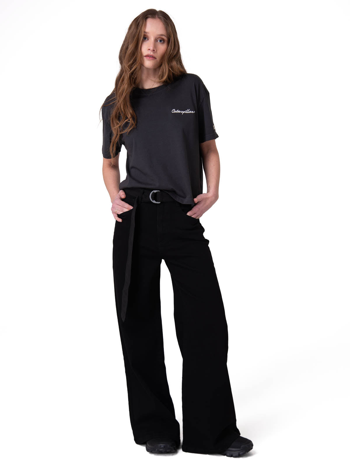 Polera Manga Corta Mujer Boxy Heavyweight Emb Negro