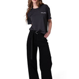 Polera Manga Corta Mujer Boxy Heavyweight Emb Negro