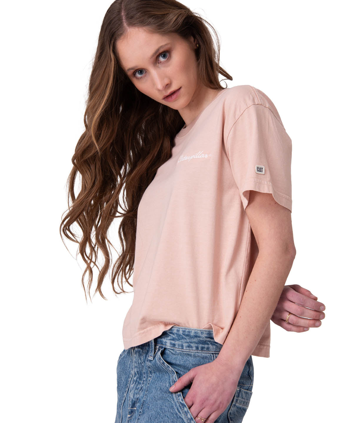 Polera Manga Corta Mujer Boxy Heavyweight Emb Rosado