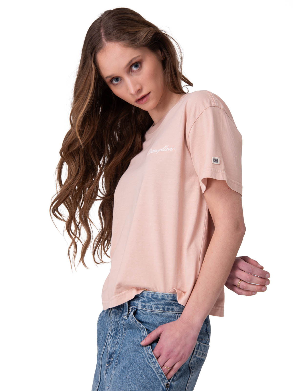 Polera Manga Corta Mujer Boxy Heavyweight Emb Rosado