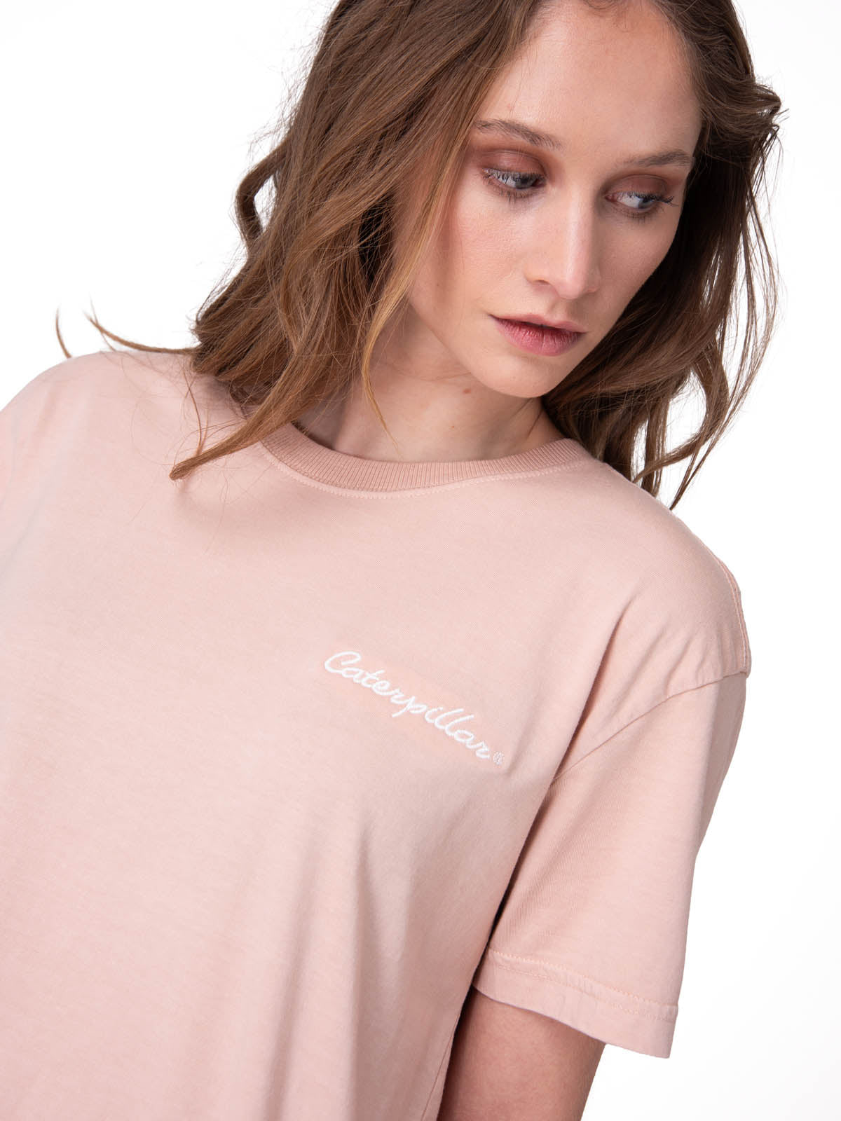 Polera Manga Corta Mujer Boxy Heavyweight Emb Rosado