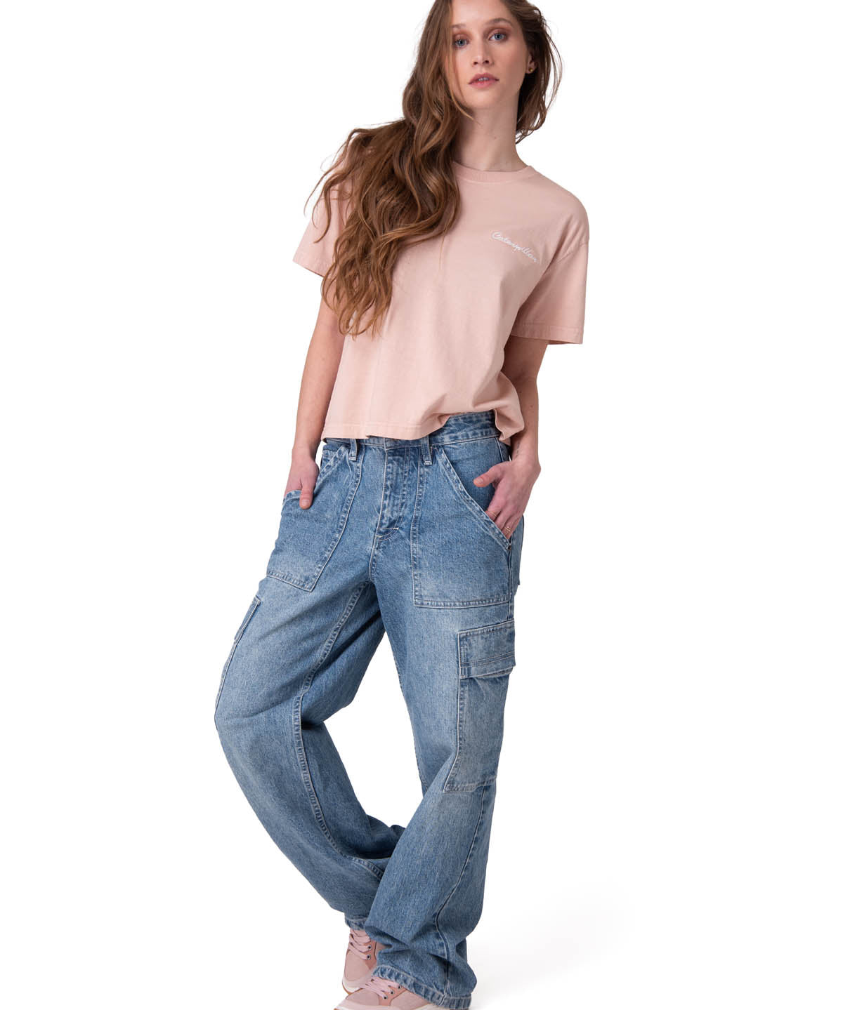 Polera Manga Corta Mujer Boxy Heavyweight Emb Rosado