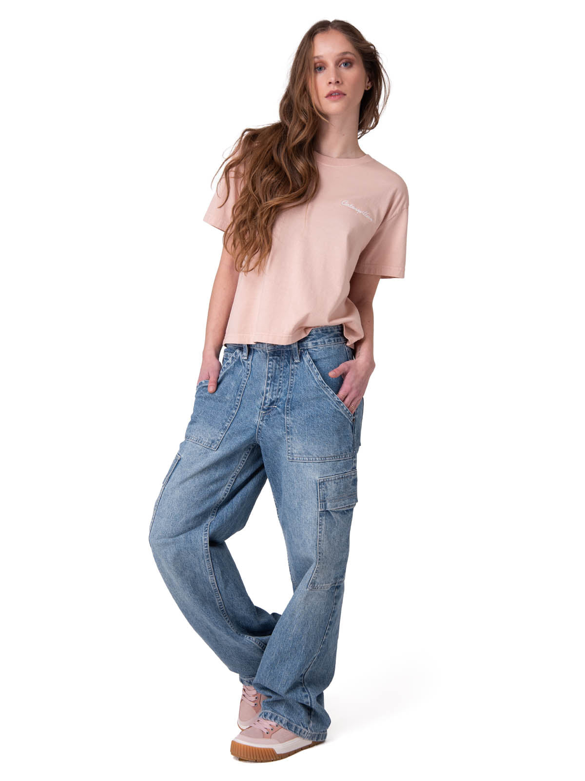 Polera Manga Corta Mujer Boxy Heavyweight Emb Rosado