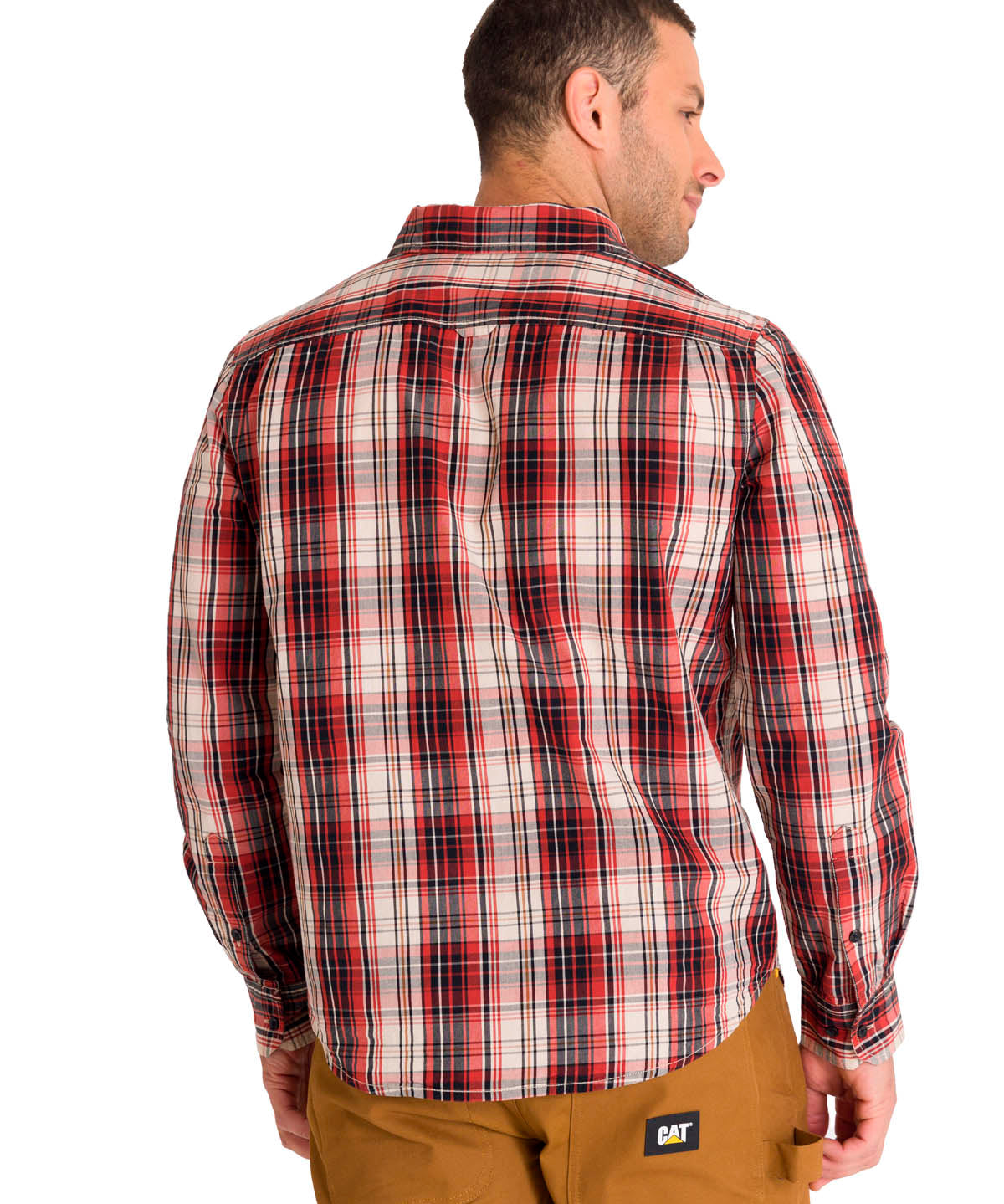 Camisa Manga Larga Casual Hombre Plaid Poplin Rojo CAT