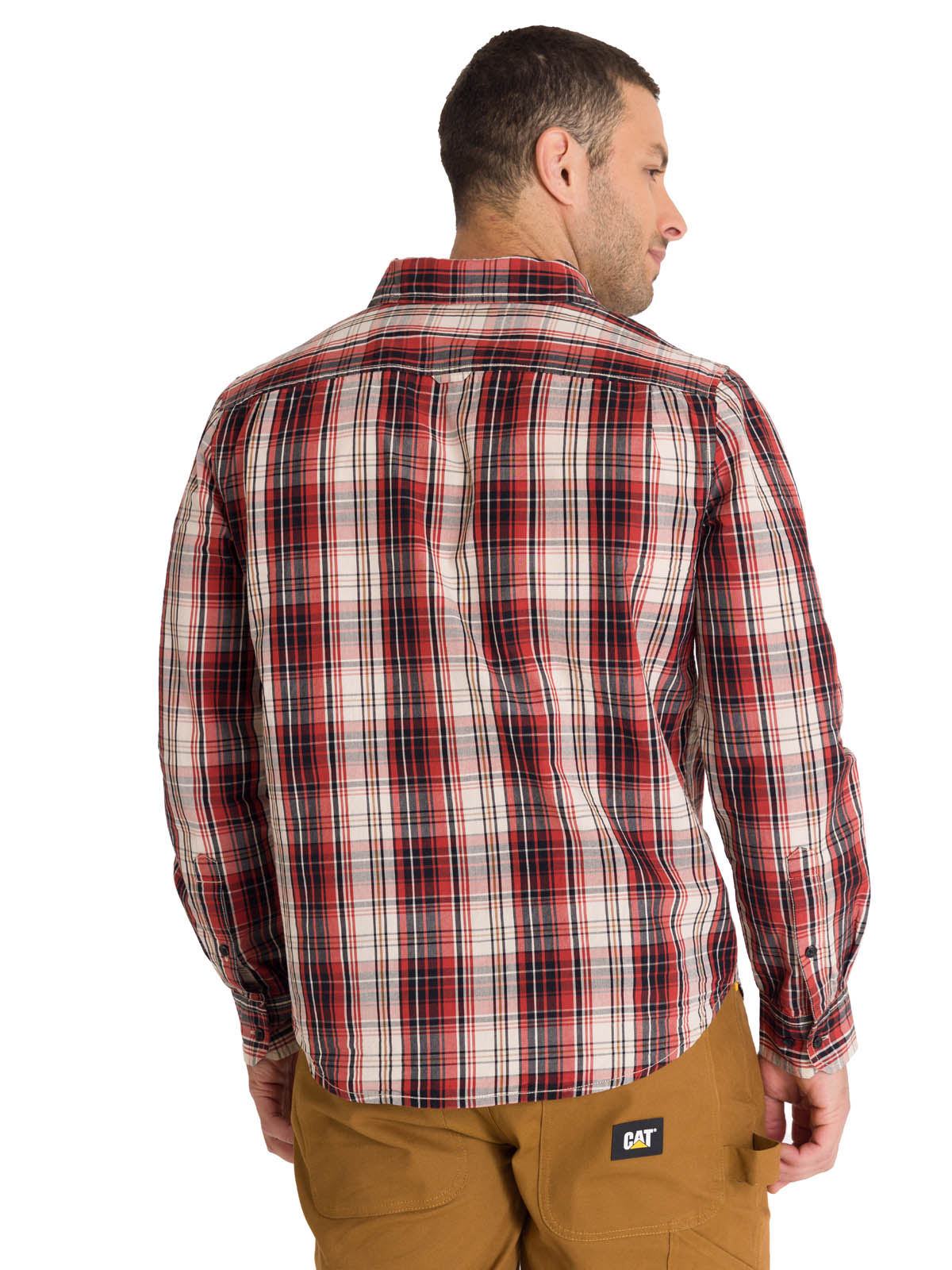 Camisa Manga Larga Casual Hombre Plaid Poplin Rojo CAT