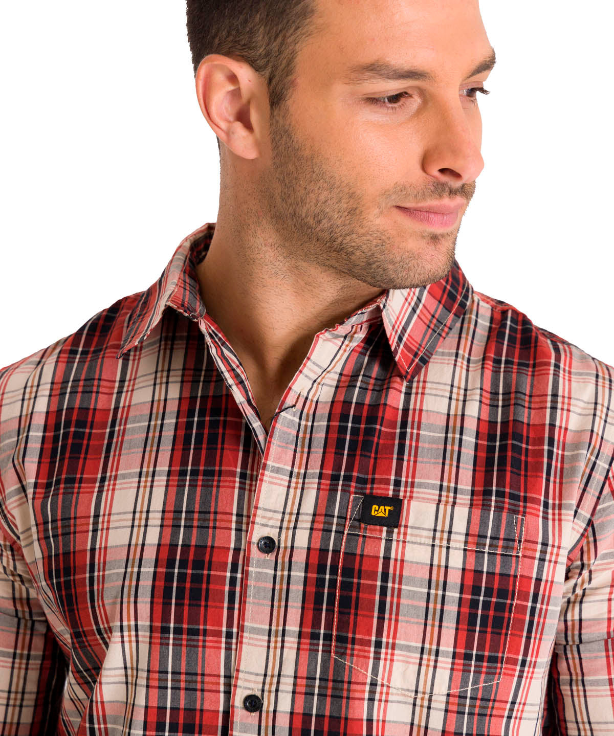 Camisa Manga Larga Casual Hombre Plaid Poplin Rojo CAT