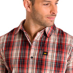 Camisa Manga Larga Casual Hombre Plaid Poplin Rojo CAT
