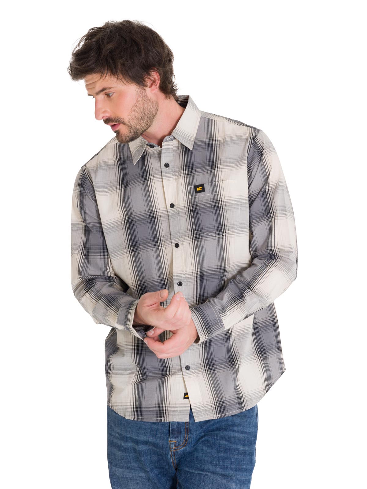 Camisa Manga Larga Casual Hombre Plaid Poplin Amarillo CAT