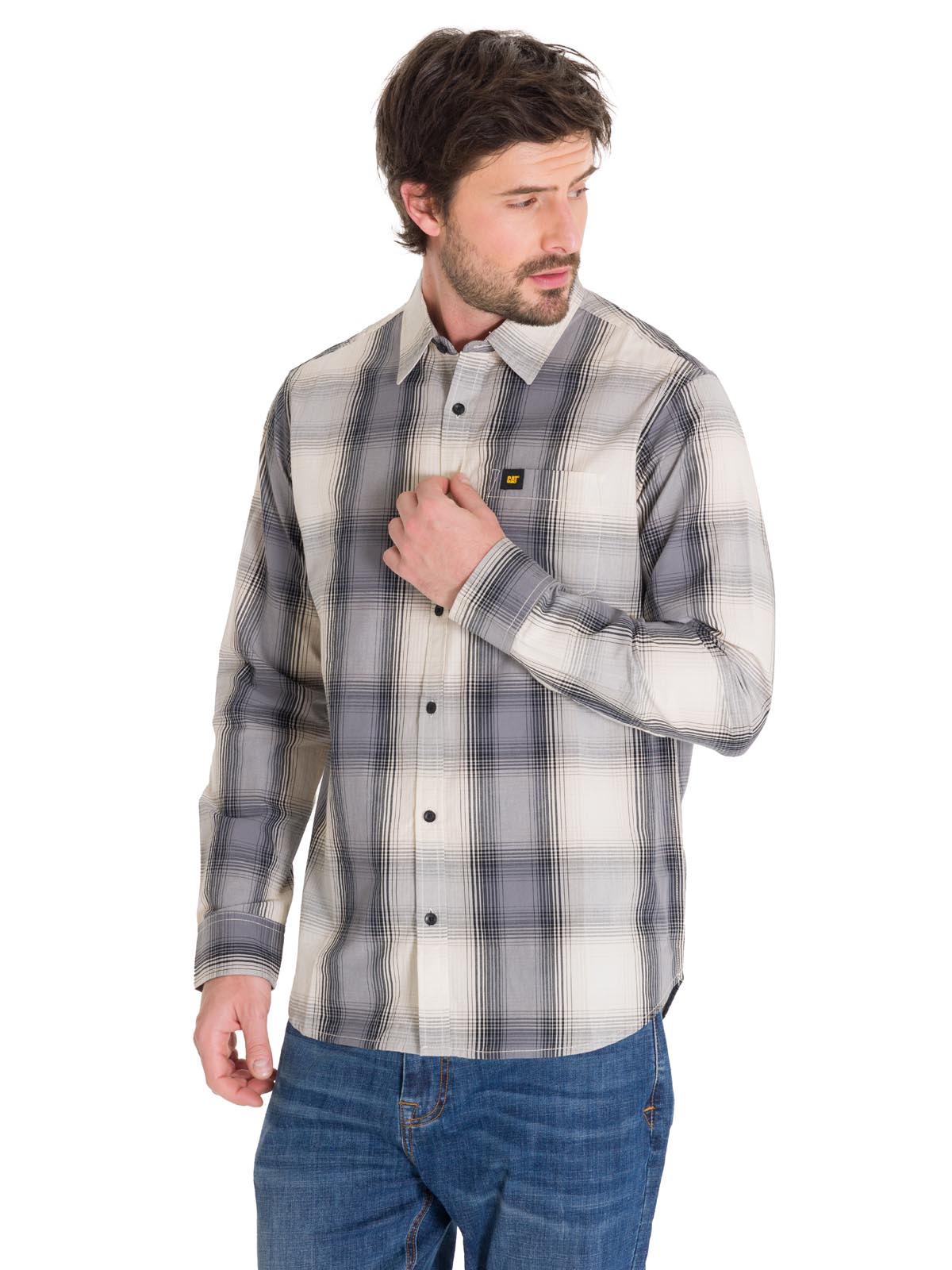 Camisa Manga Larga Casual Hombre Plaid Poplin Amarillo CAT