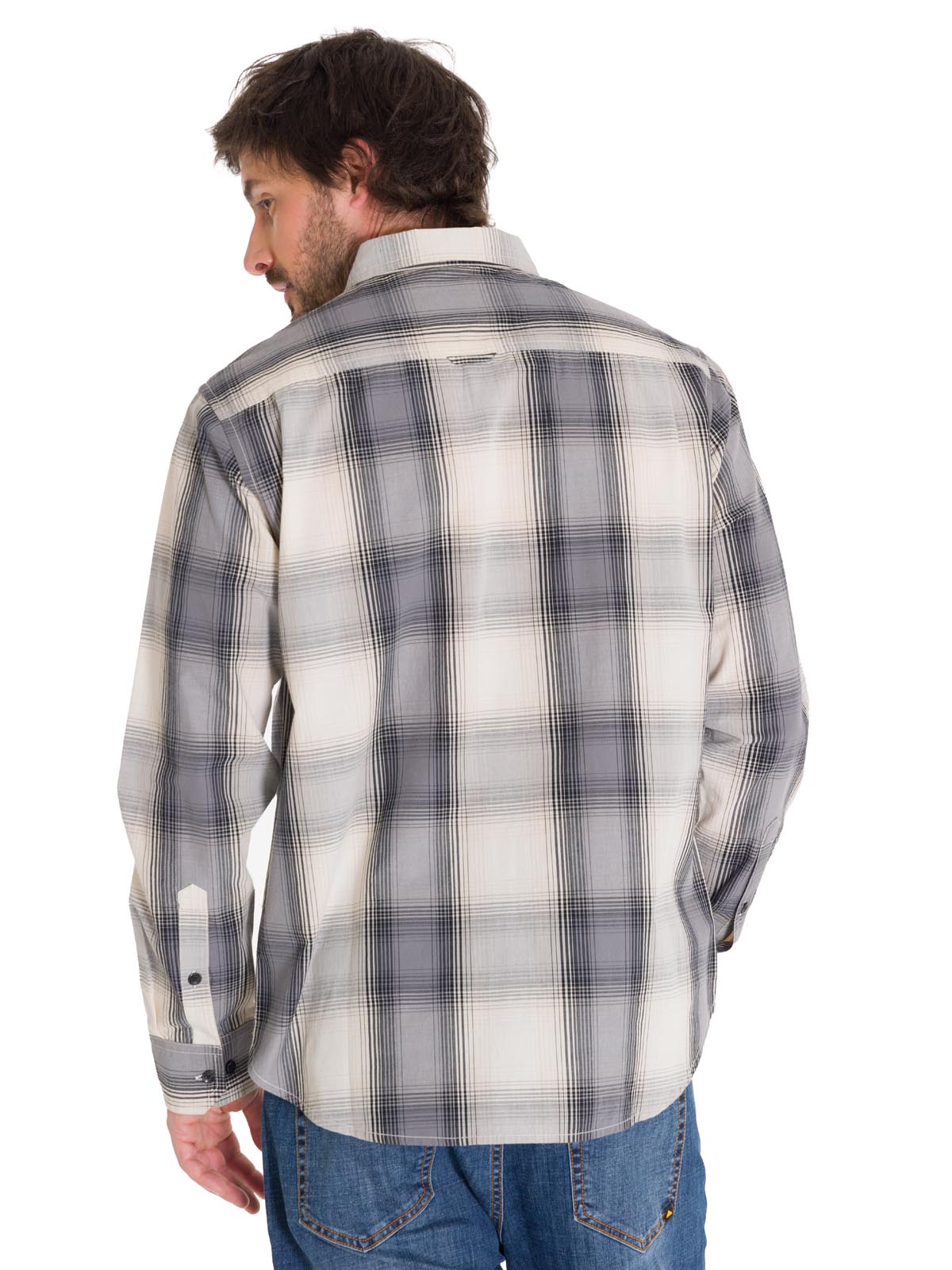 Camisa Manga Larga Casual Hombre Plaid Poplin Amarillo CAT