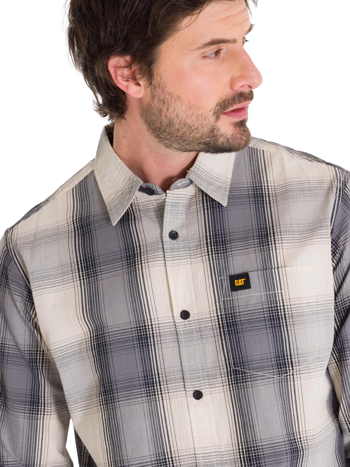 Camisa Manga Larga Casual Hombre Plaid Poplin Amarillo CAT