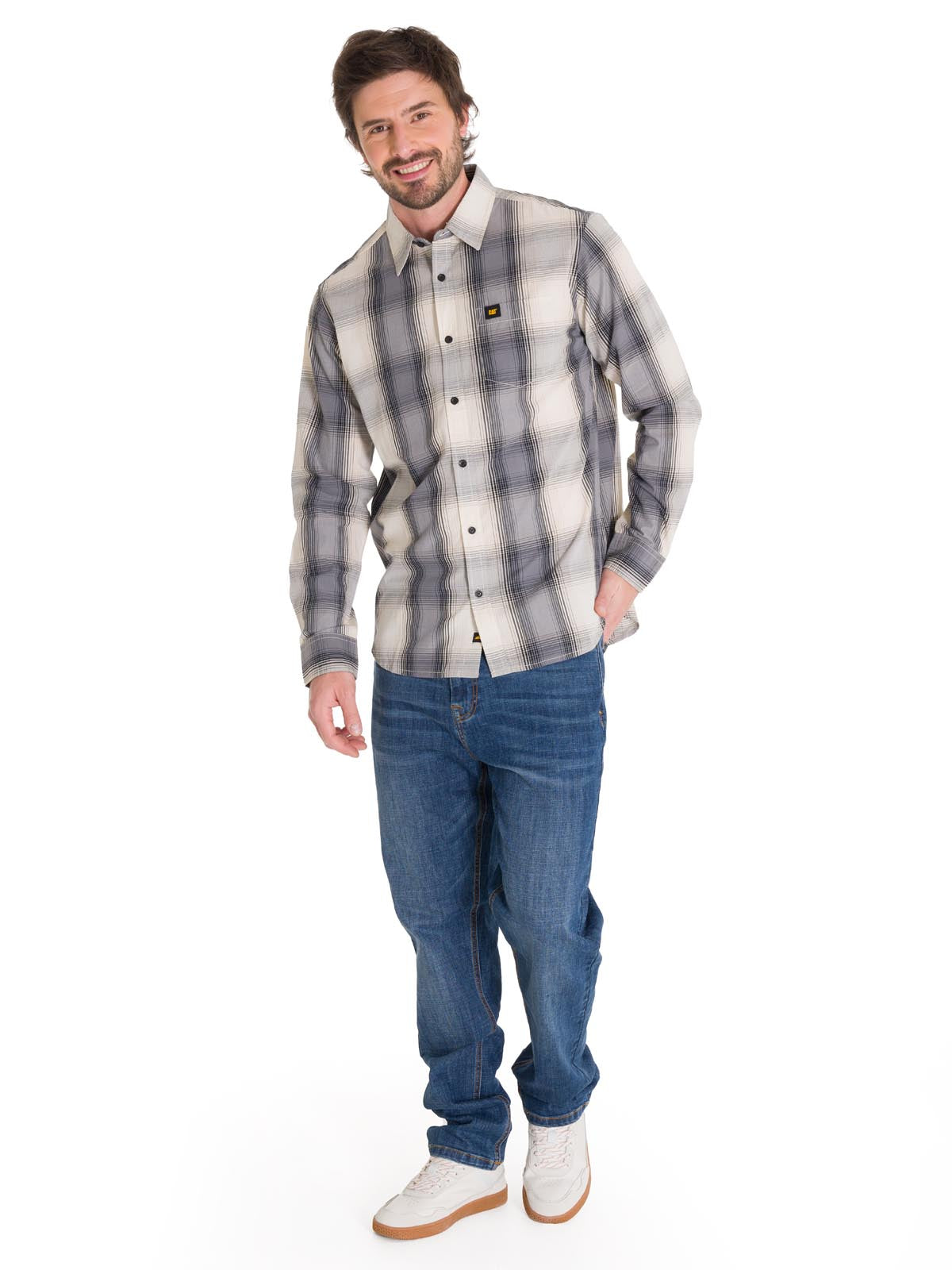 Camisa Manga Larga Casual Hombre Plaid Poplin Amarillo CAT