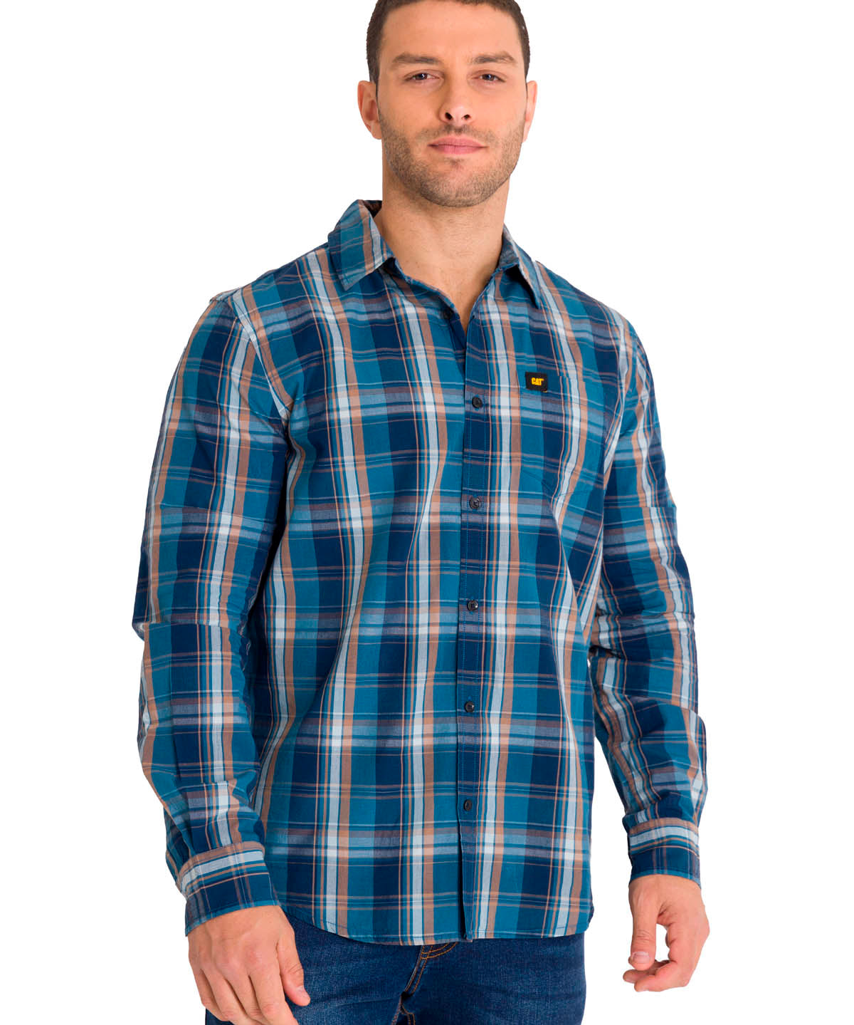 Camisa Manga LargaCasual Hombre Plaid Poplin Rojo Azul CAT