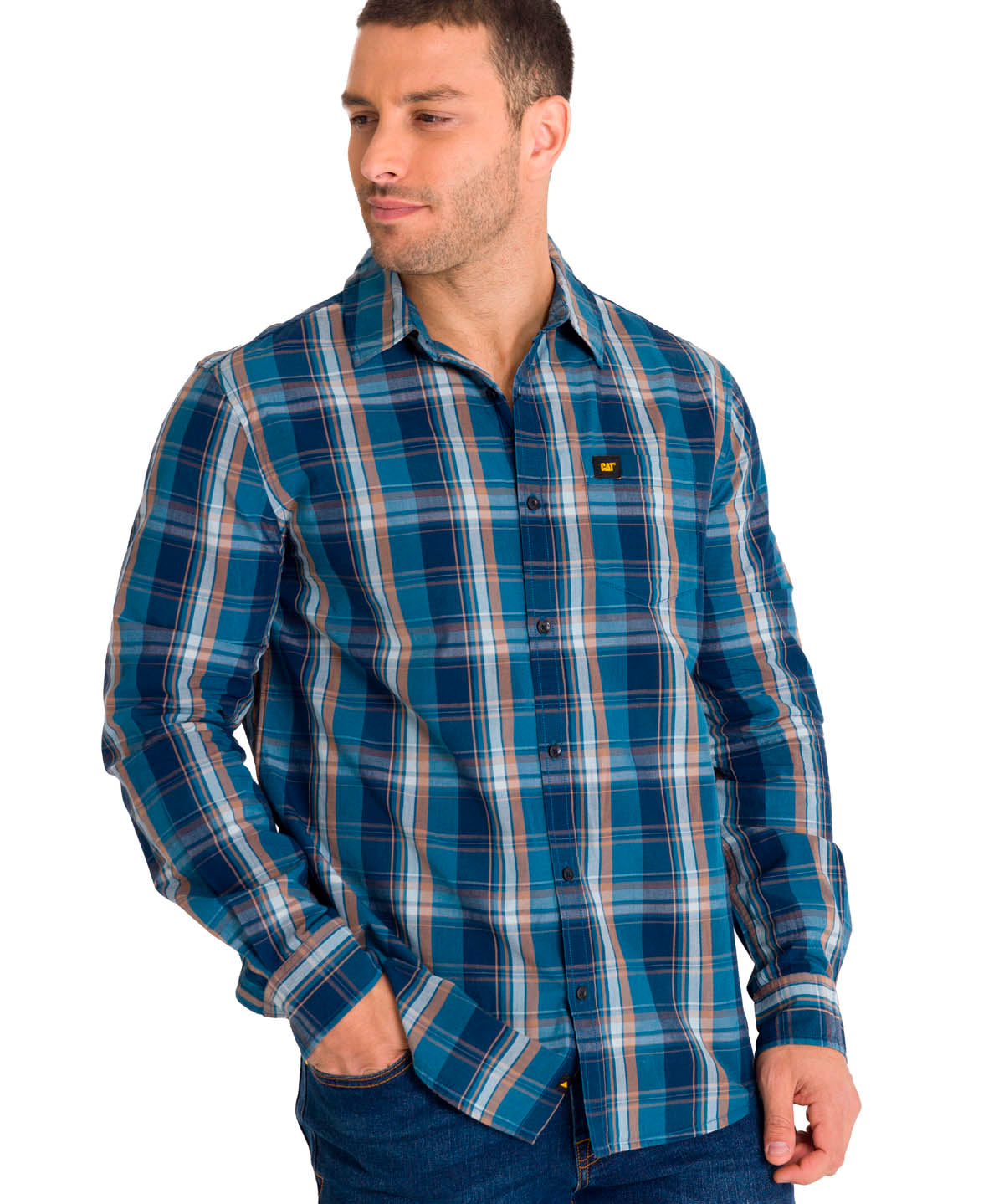 Camisa Manga LargaCasual Hombre Plaid Poplin Rojo Azul CAT