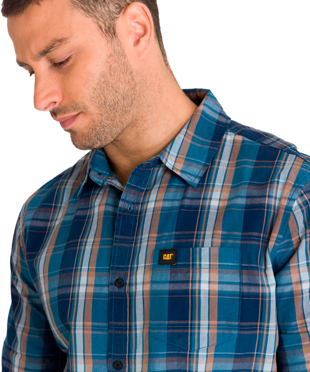 Camisa Manga LargaCasual Hombre Plaid Poplin Rojo Azul CAT