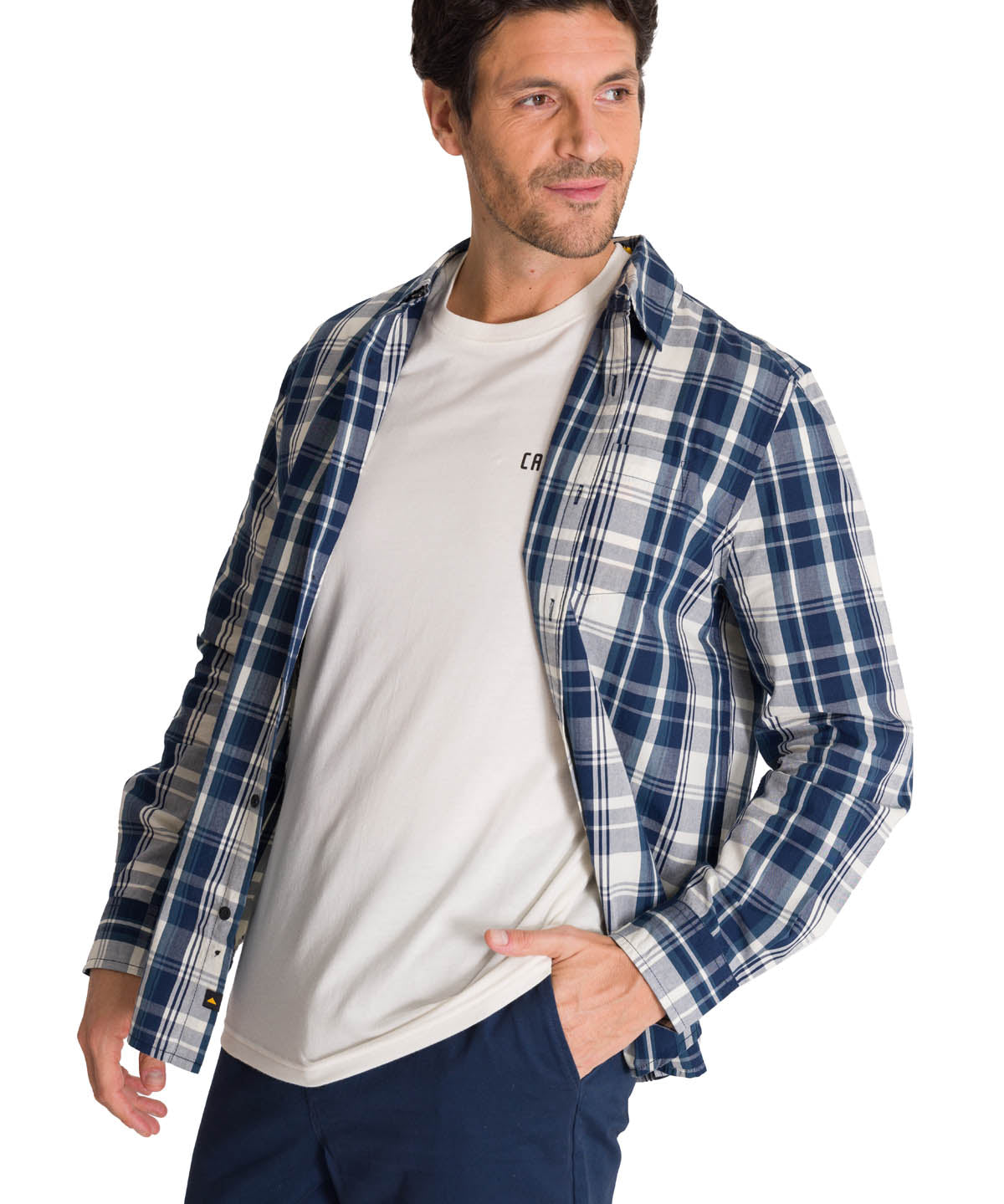 Camisa Manga Larga Hombre Poplin Azul CAT