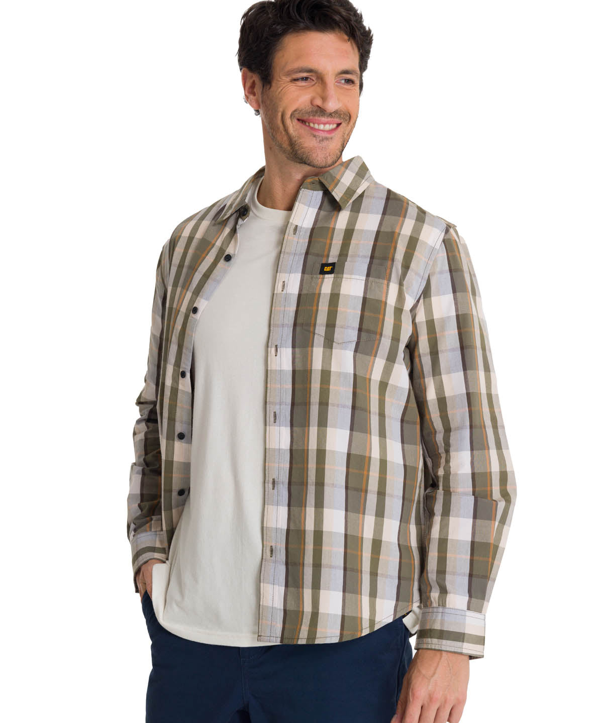 Camisa Manga Larga Hombre Poplin Oliva CAT