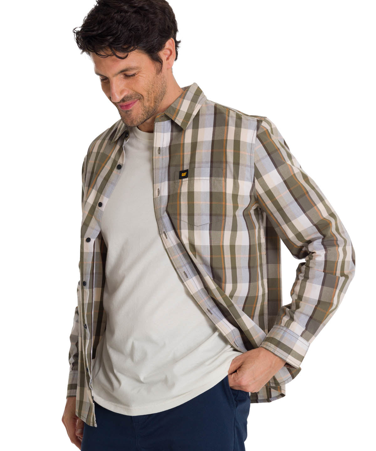 Camisa Manga Larga Hombre Poplin Oliva CAT