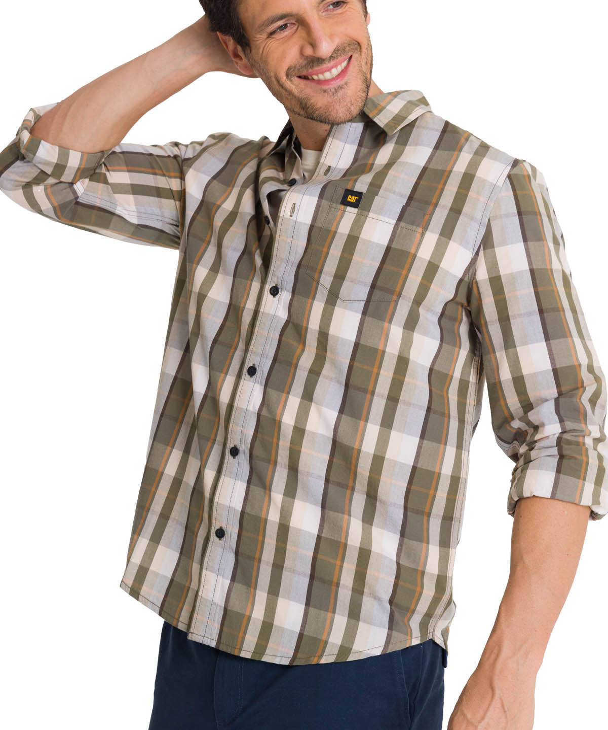 Camisa Manga Larga Hombre Poplin Oliva CAT