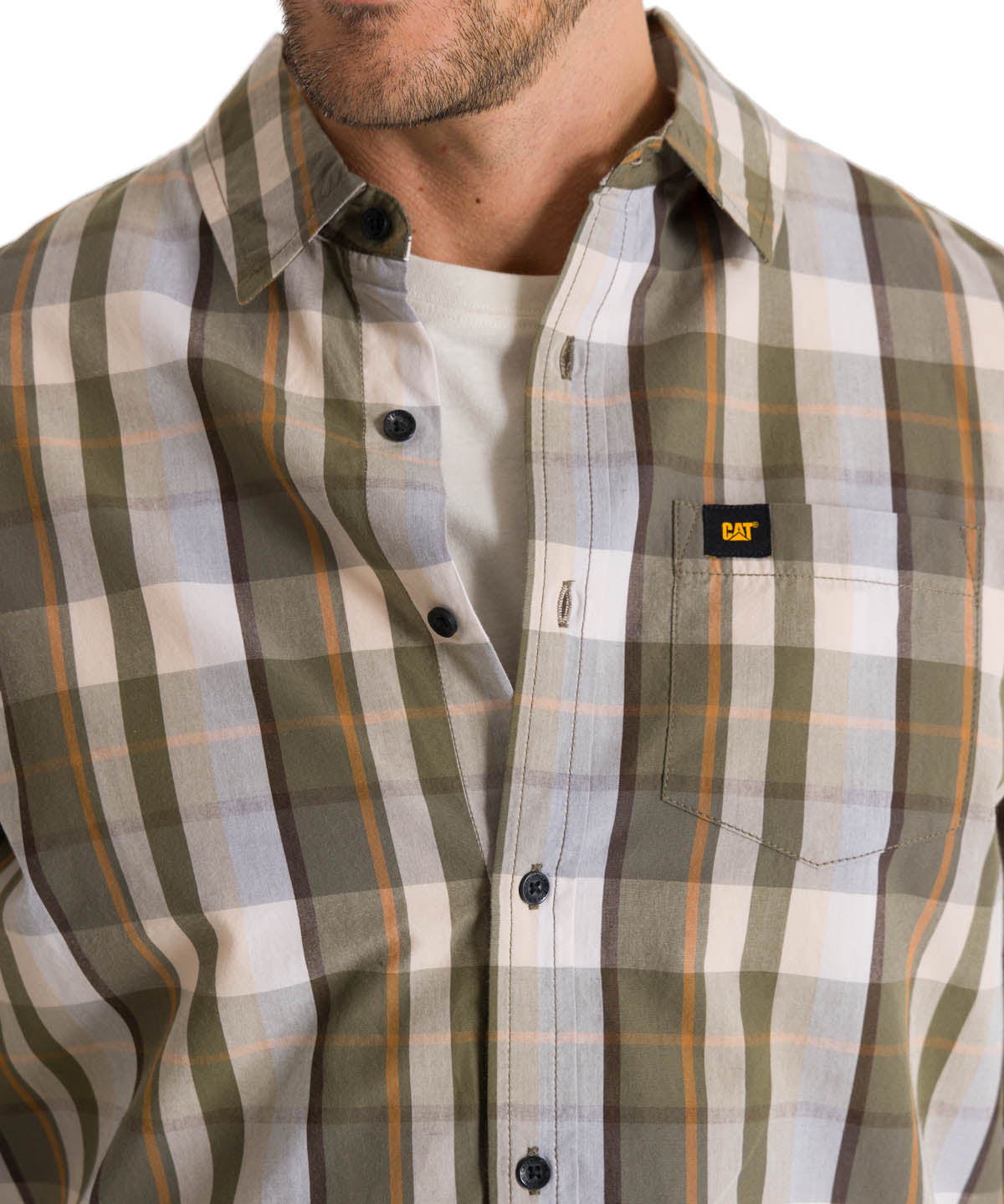 Camisa Manga Larga Hombre Poplin Oliva CAT