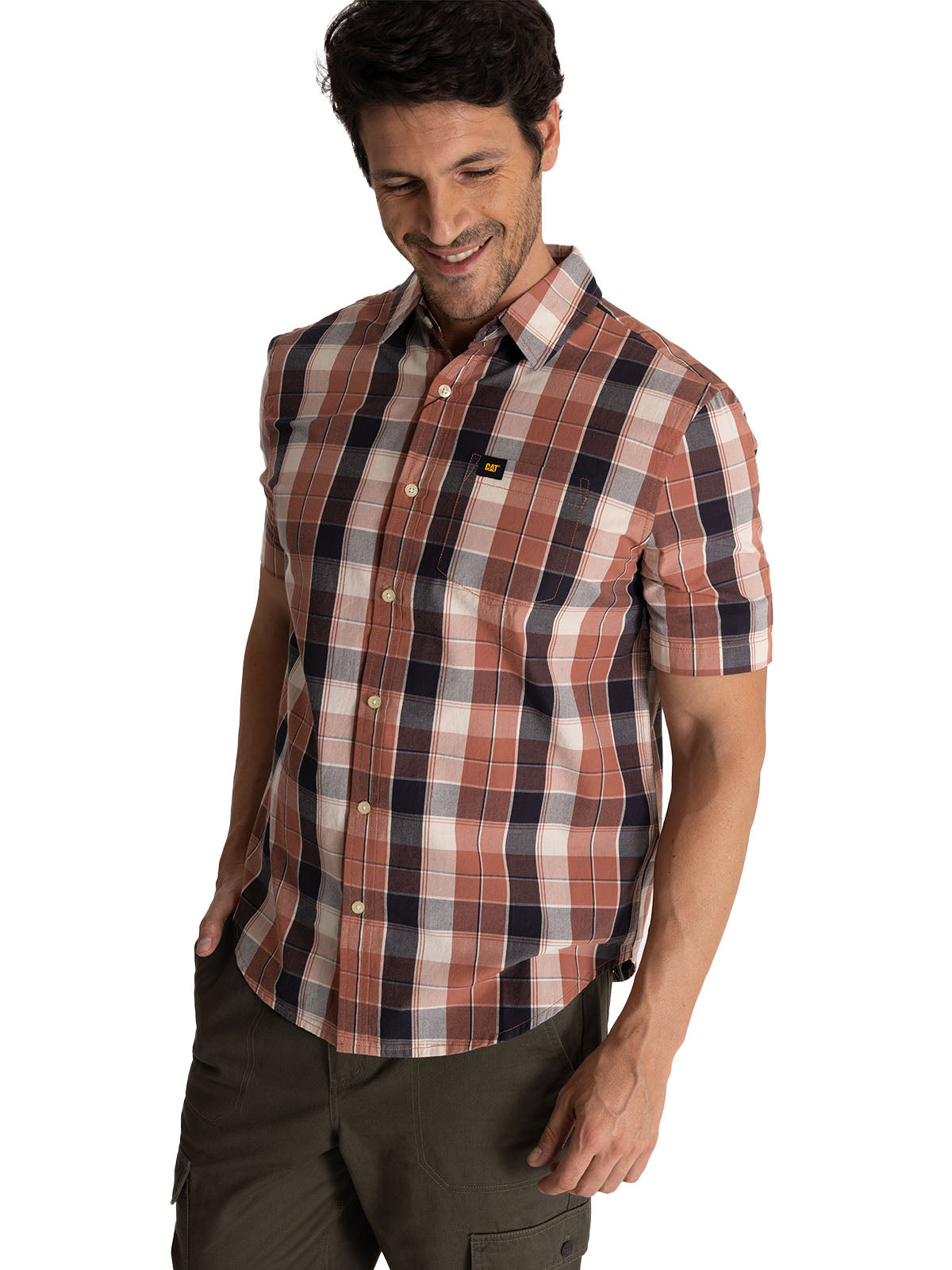 Camisa Manga Corta Hombre Plaid Poplin Terracota CAT