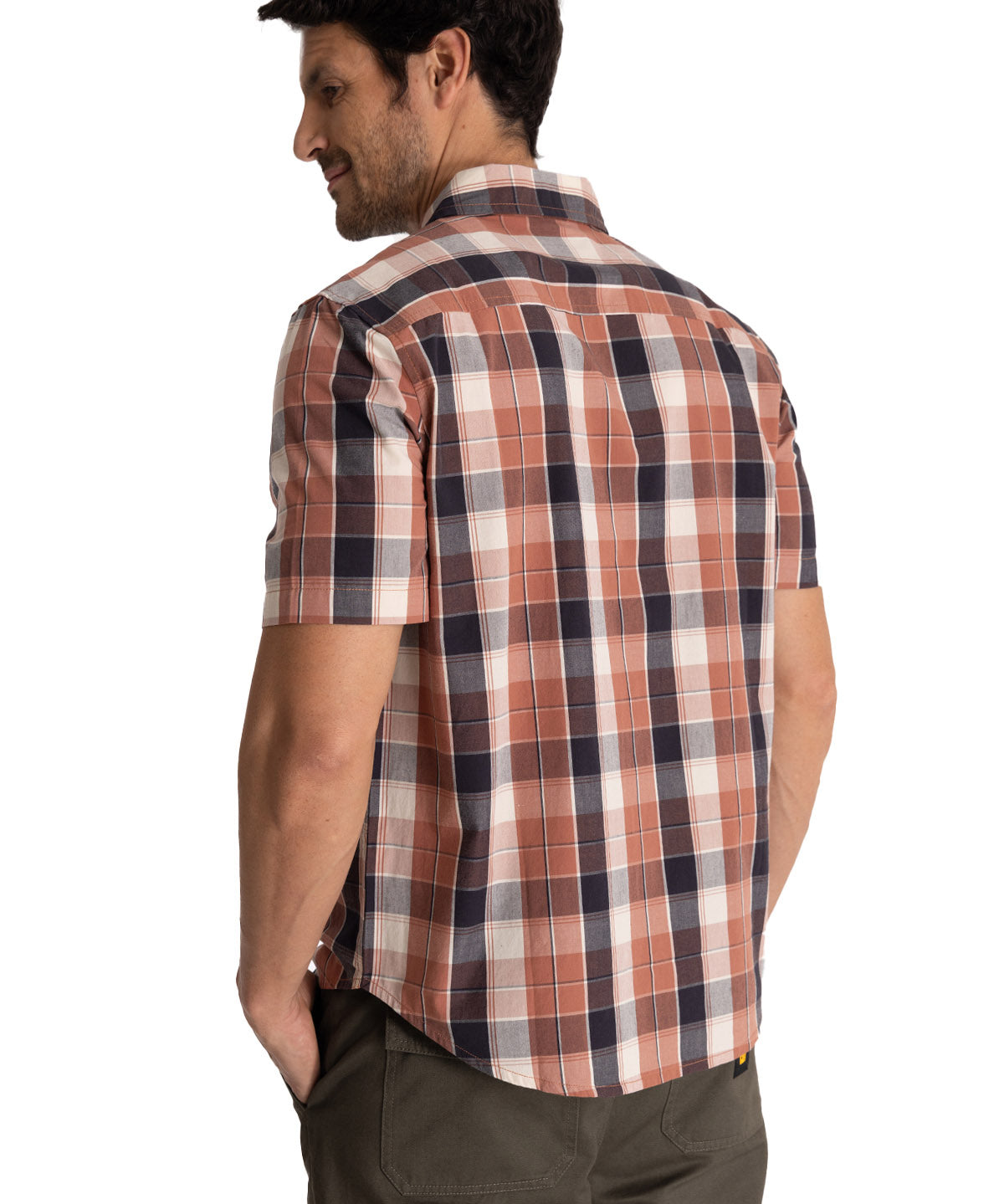 Camisa Manga Corta Hombre Plaid Poplin Terracota CAT