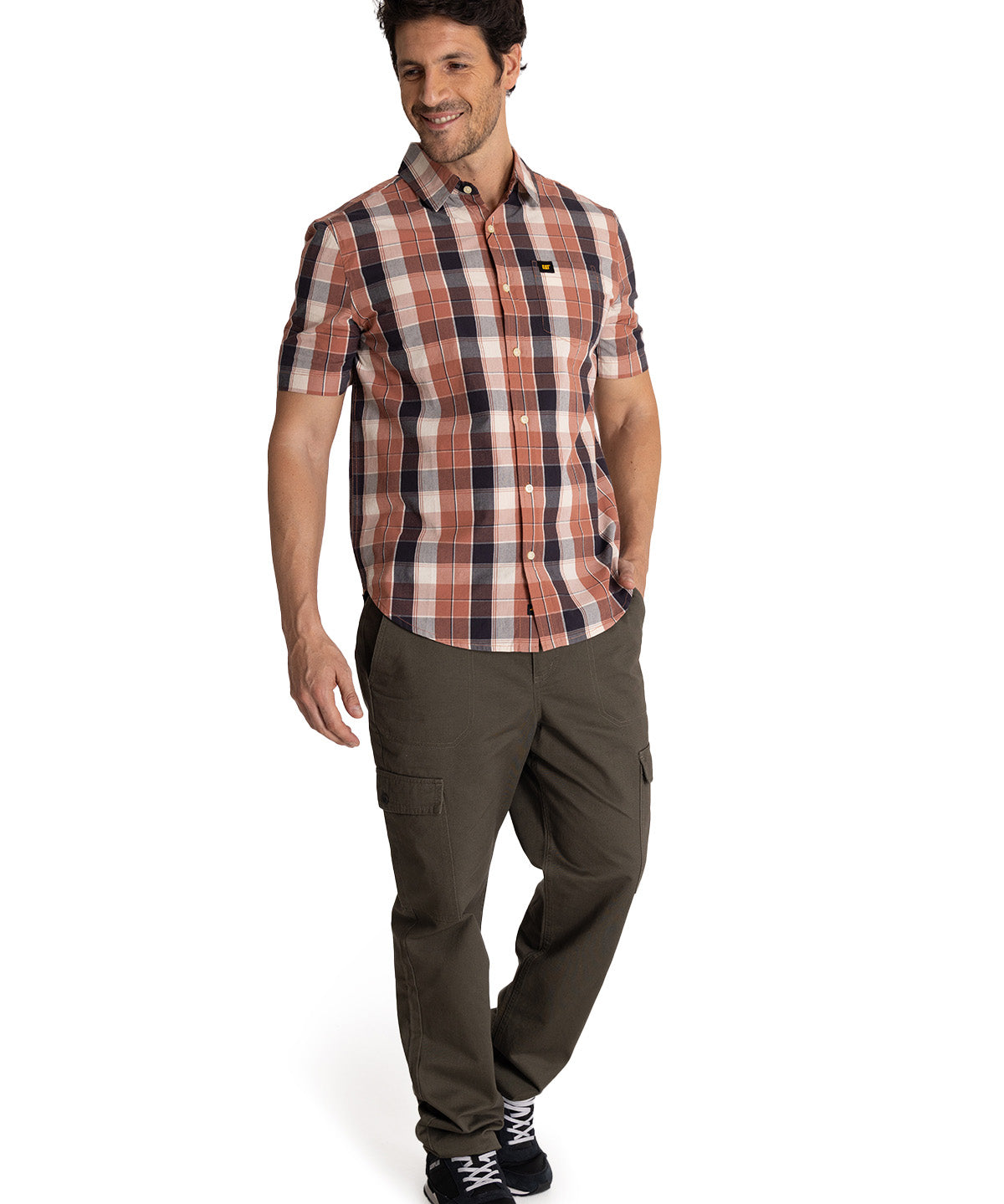 Camisa Manga Corta Hombre Plaid Poplin Terracota CAT