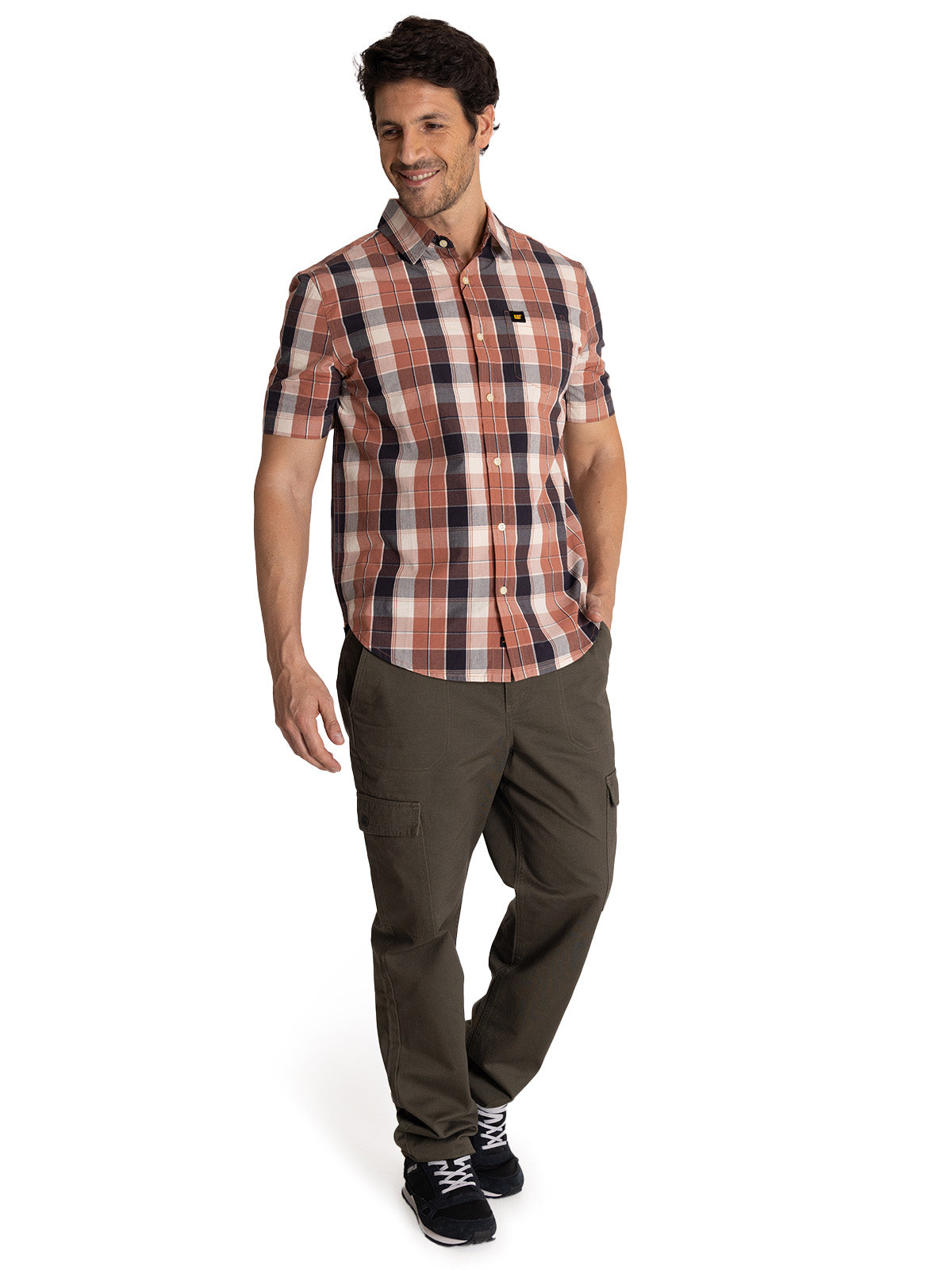 Camisa Manga Corta Hombre Plaid Poplin Terracota CAT