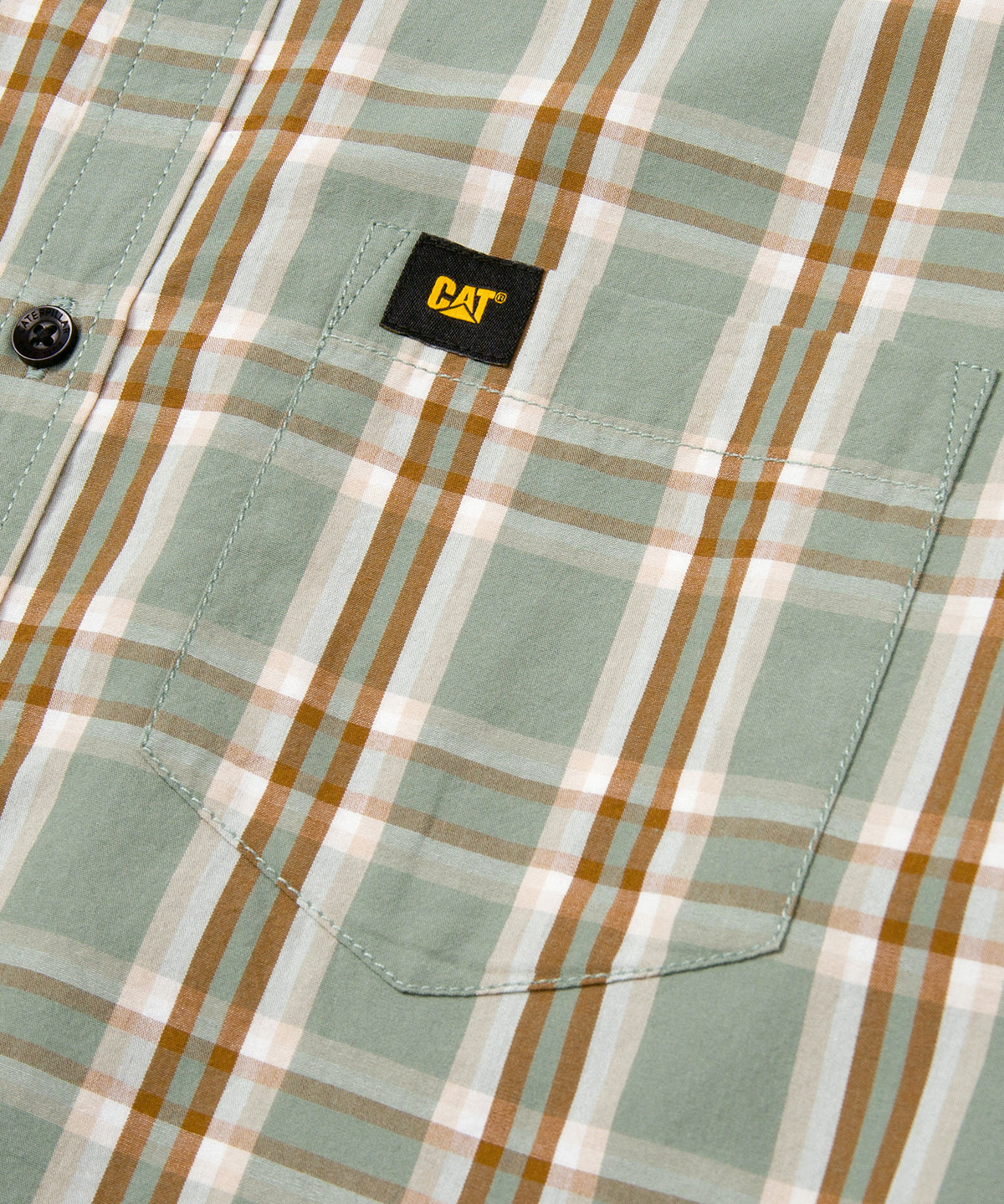 Camisa Manga corta Casual Hombre PLAID POPLIN S/S SHIRT Verde CAT