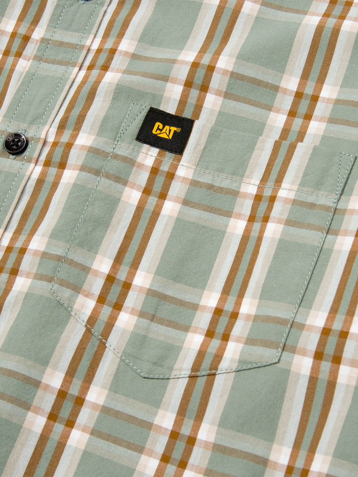 Camisa Manga corta Casual Hombre PLAID POPLIN S/S SHIRT Verde CAT