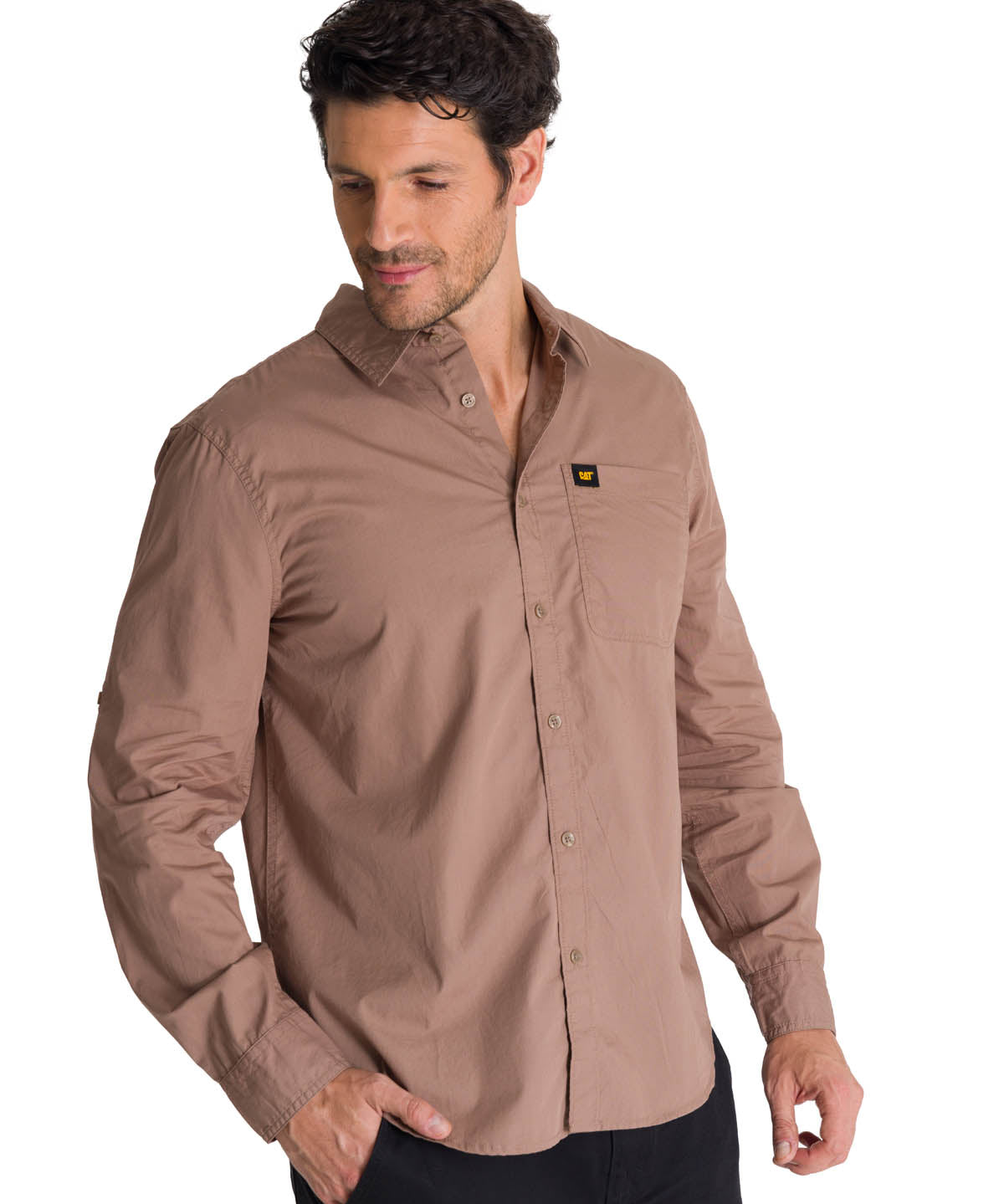 Camisa Manga Larga Hombre Convertible Café CAT