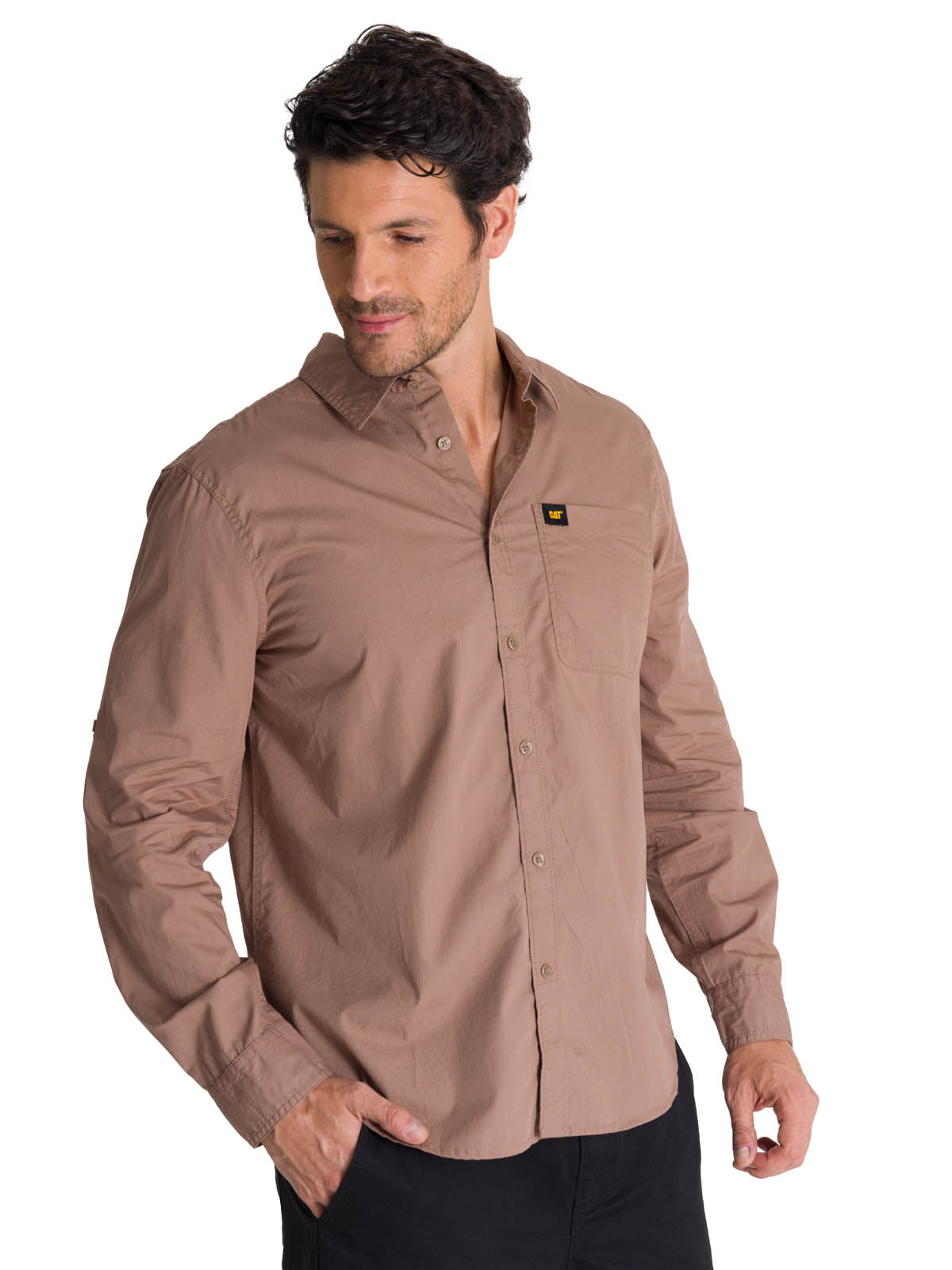 Camisa Manga Larga Hombre Convertible Café CAT