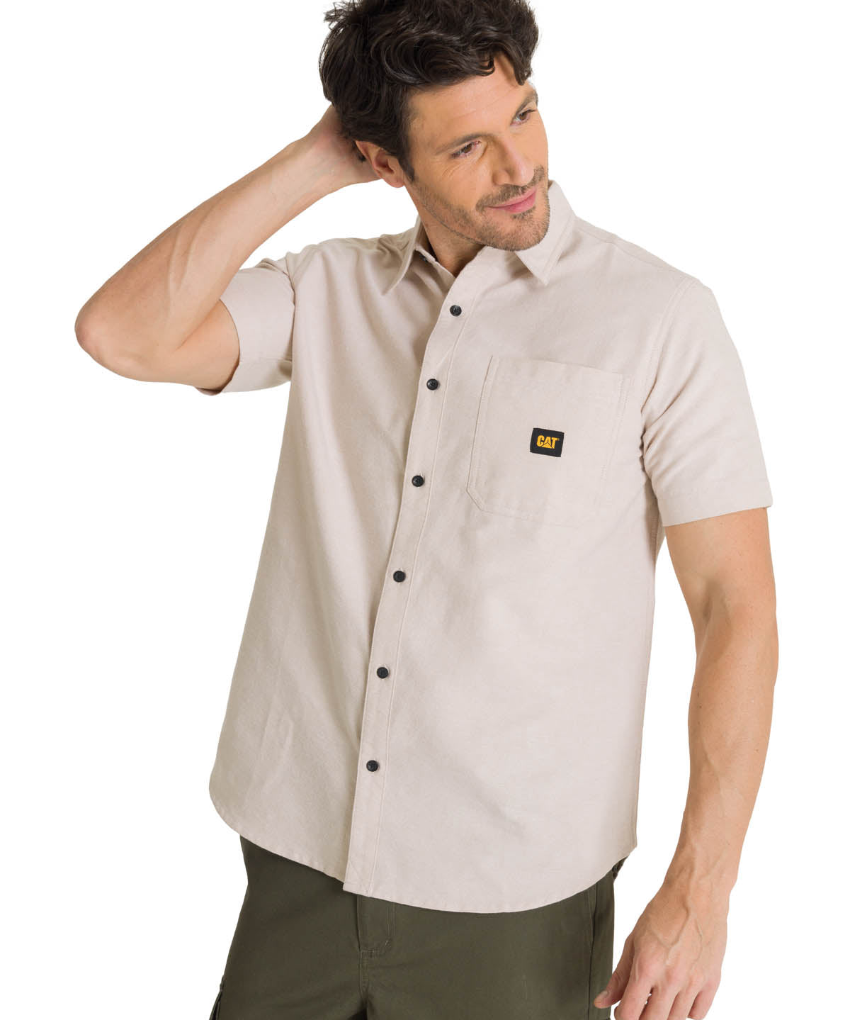 Camisa Manga Corta Hombre Oxford Relaxed Beige CAT