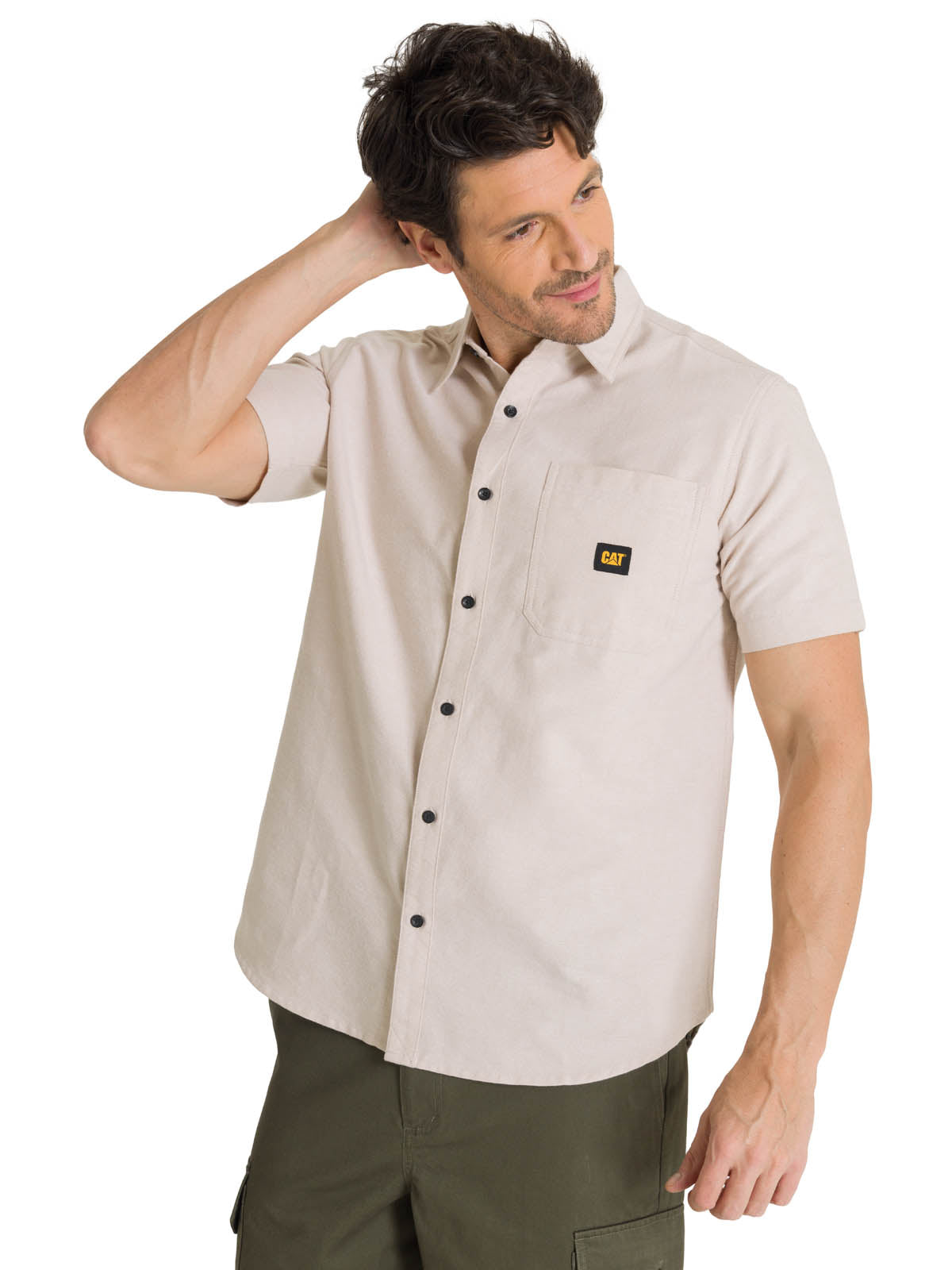 Camisa Manga Corta Hombre Oxford Relaxed Beige CAT