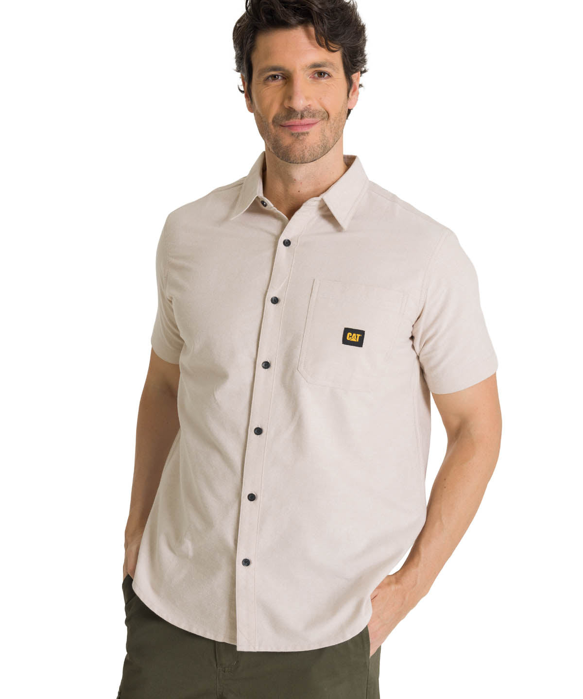 Camisa Manga Corta Hombre Oxford Relaxed Beige CAT