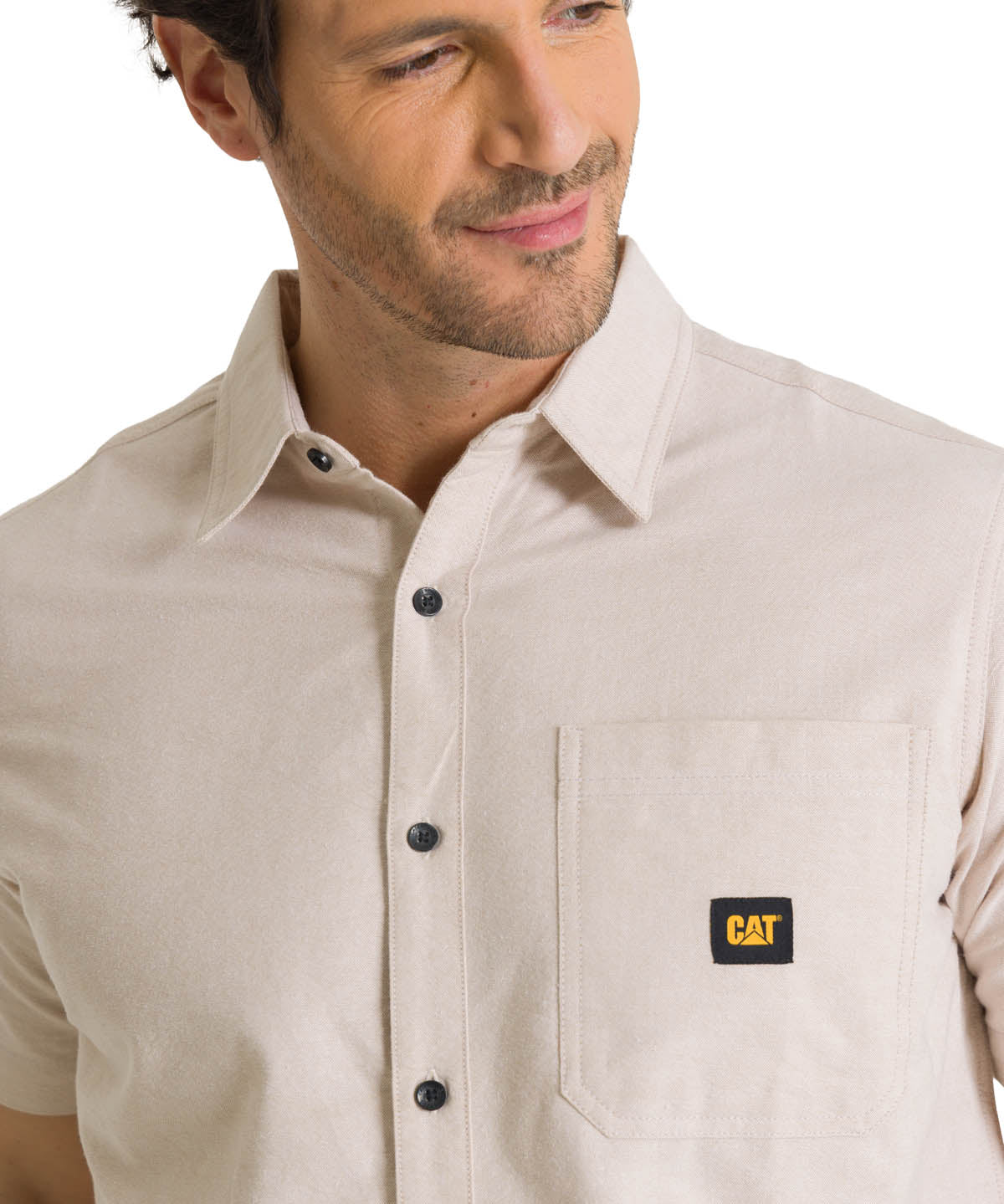 Camisa Manga Corta Hombre Oxford Relaxed Beige CAT
