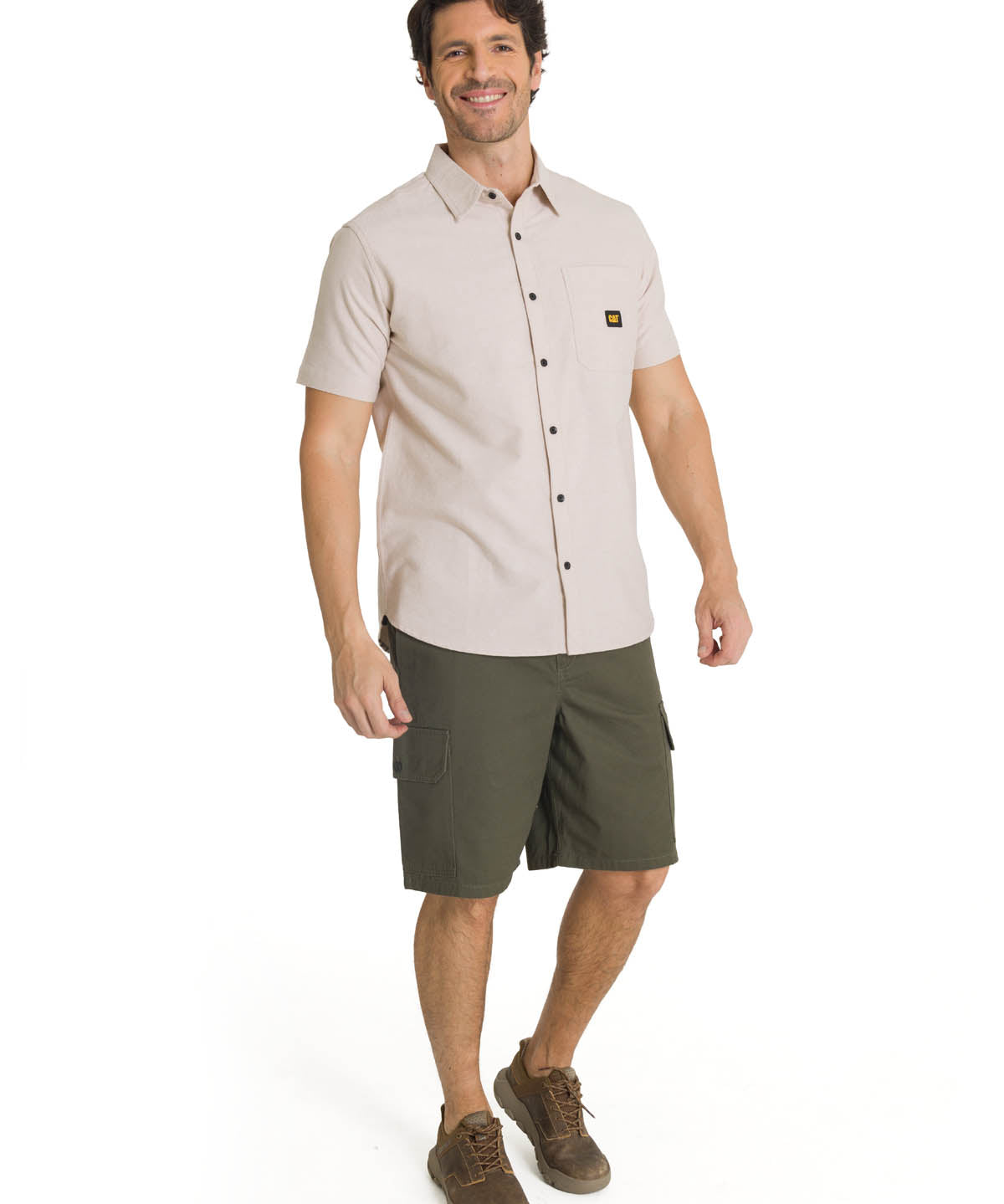 Camisa Manga Corta Hombre Oxford Relaxed Beige CAT