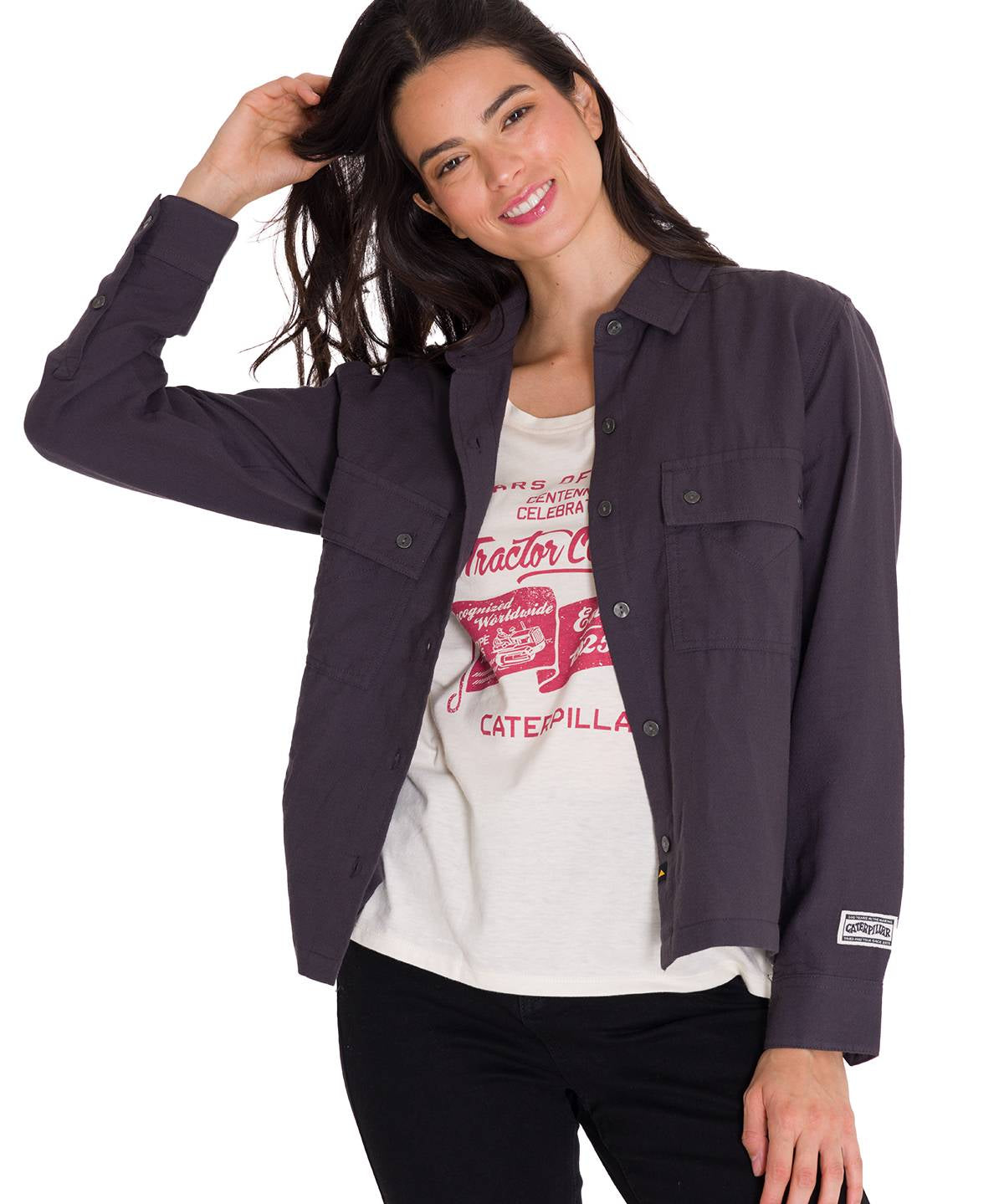 Camisa Manga Larga Mujer Heritage Uniform Boxy L/S Gris Oscuro Cat