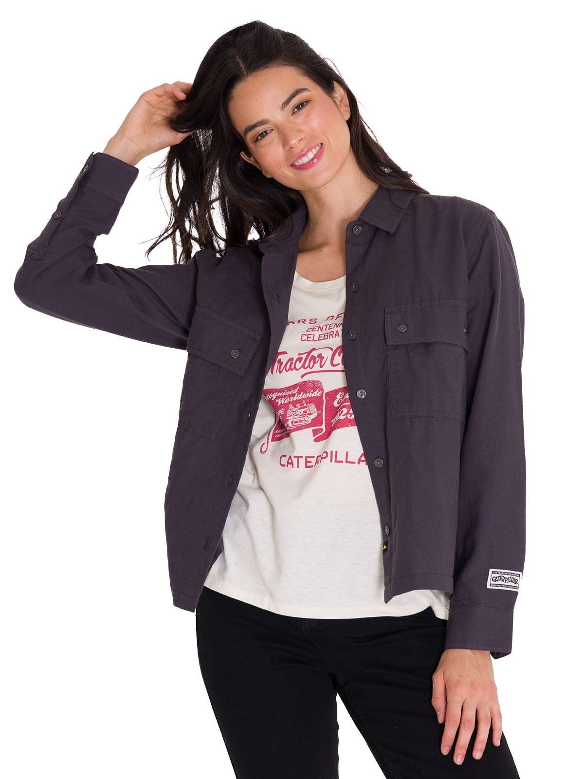 Camisa Manga Larga Mujer Heritage Uniform Boxy L/S Gris Oscuro Cat