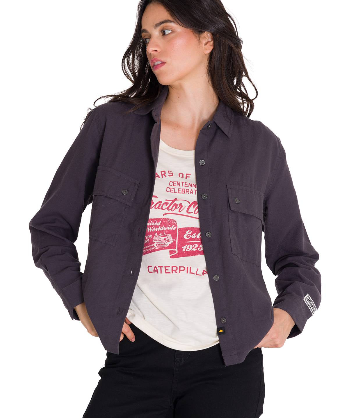 Camisa Manga Larga Mujer Heritage Uniform Boxy L/S Gris Oscuro Cat